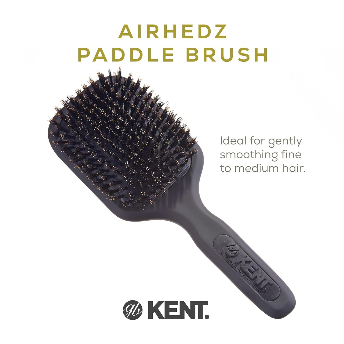Kent AH13G Airhedz Pro Pure Bristle Paddle Brush - Medium Grey Detangler for Curly, Thick & Wet Hair