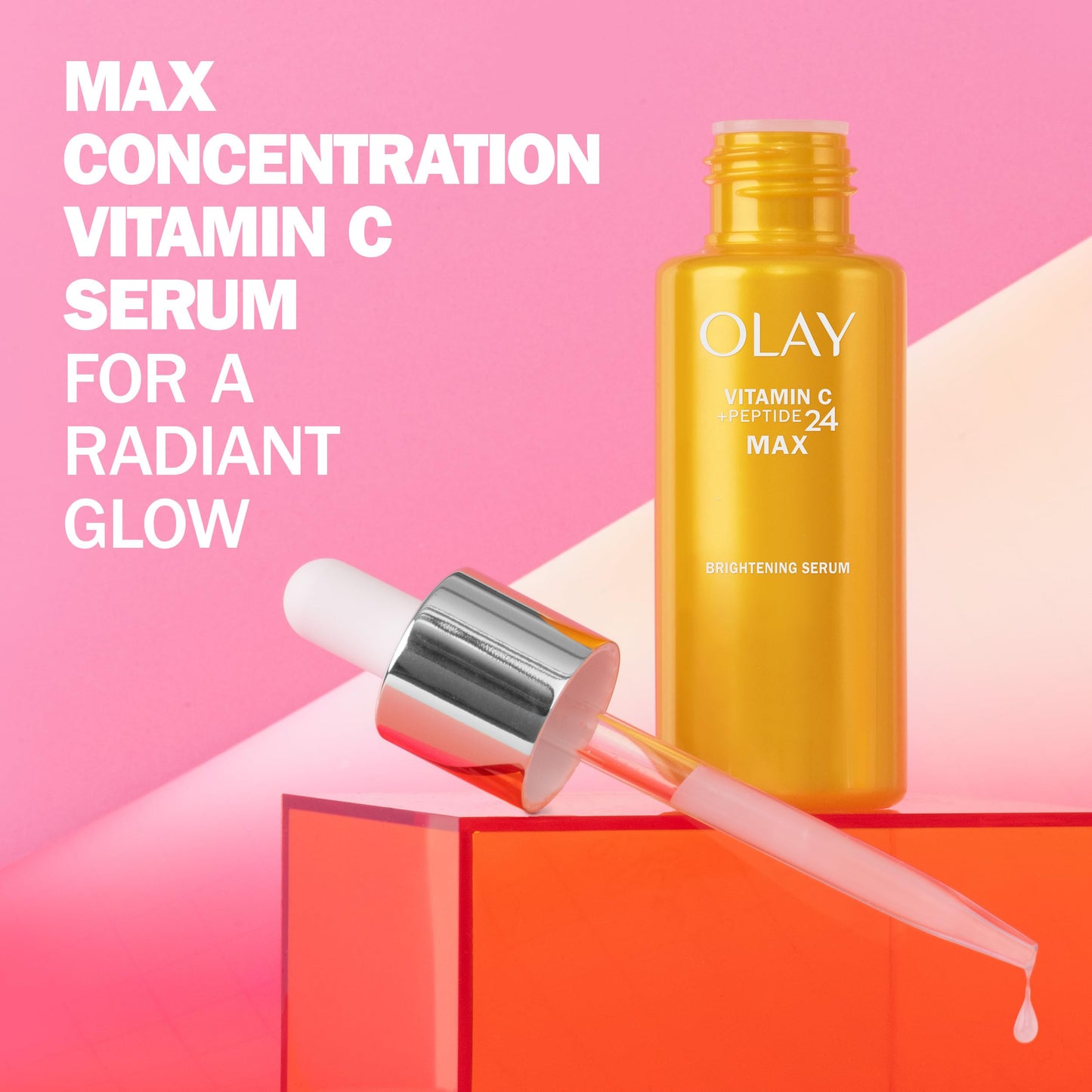 Olay Vitamin C Max Brightening Face Serum, Vitamin C Face Serum with Peptides, Brightening Face Serum for Radiance, Even Tone, Antioxidant Facial Serum for Glowing Skin, 1.3 Fl Oz