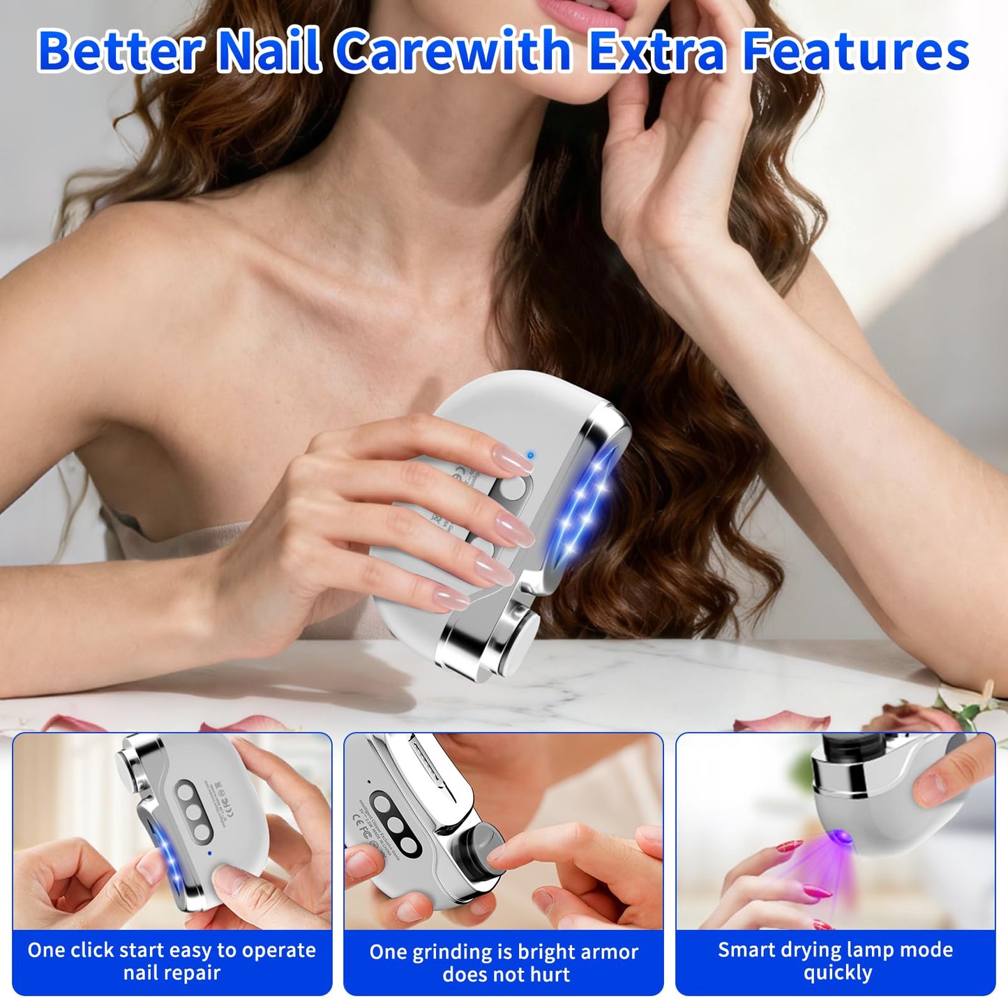 3-in-1 Electric Nail Clipper-3 Speed Adjustable Smart Nail Clippers for Seniors-USB Rechargeable Fingernail Clipper with LED Light,with Nail Scraps Storage for Thick Toenails,Adult,Seniors