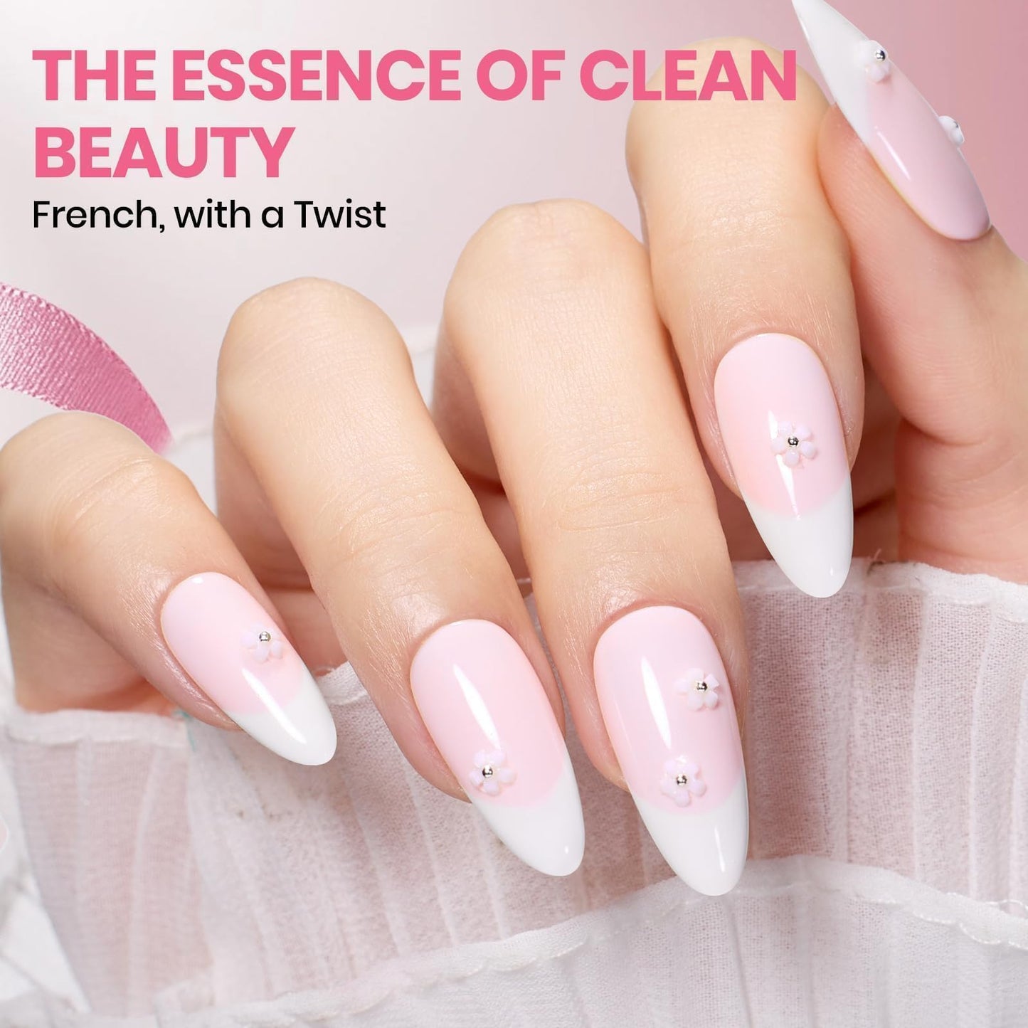 Beetles French Tip Gel Polish - Blush Moonlight, 2 Colors HEMA-Free Summer White Pink Gel Nail Polish Set 15ML with Styles Stickers, Same Color Bottle, Soak Off UV LED Nails