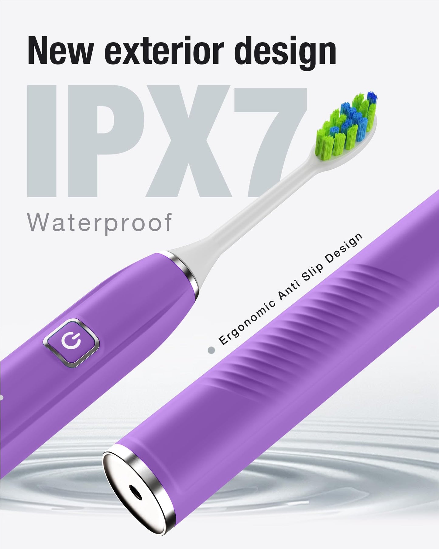7AM2M Sonic Electric Toothbrush with 6 Brush Heads for Adults&Kids, One Charge for 120 Days, Wireless Fast Charge, 5 Modes, 40000VPM Powered Toothbrush, 2 Minutes Built in Smart Timer -Purple