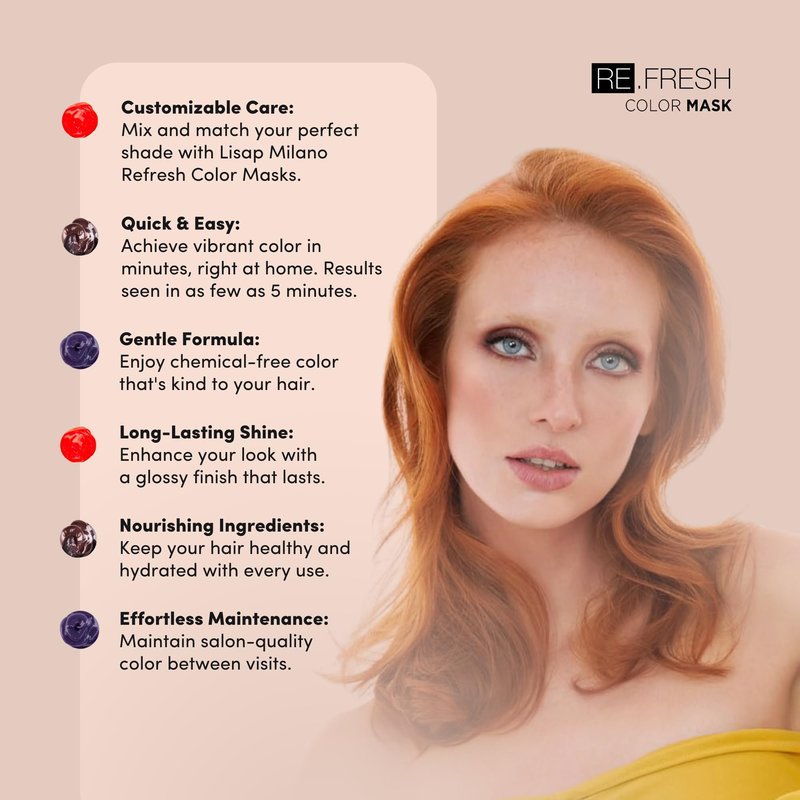 Lisap Color Depositing Hair Mask, Red, 8.45 oz, Hair Gloss Toner Deep Conditioning Hair Mask, Dry Damaged or Color Treated Hair Repair, With Hydrating Camellia Oil, For Shine & Moisturization