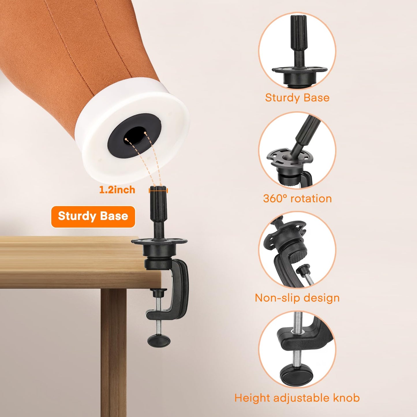 GHWMYD 22 Inch Canvas Wig Head Mannequin Head With 63in Tripod Stand, Manikin Canvas Head Set for Wigs Making Display Styling with Tripod Table Clamp Wig Caps Pins Set Hair Brush, Clips(Beige)