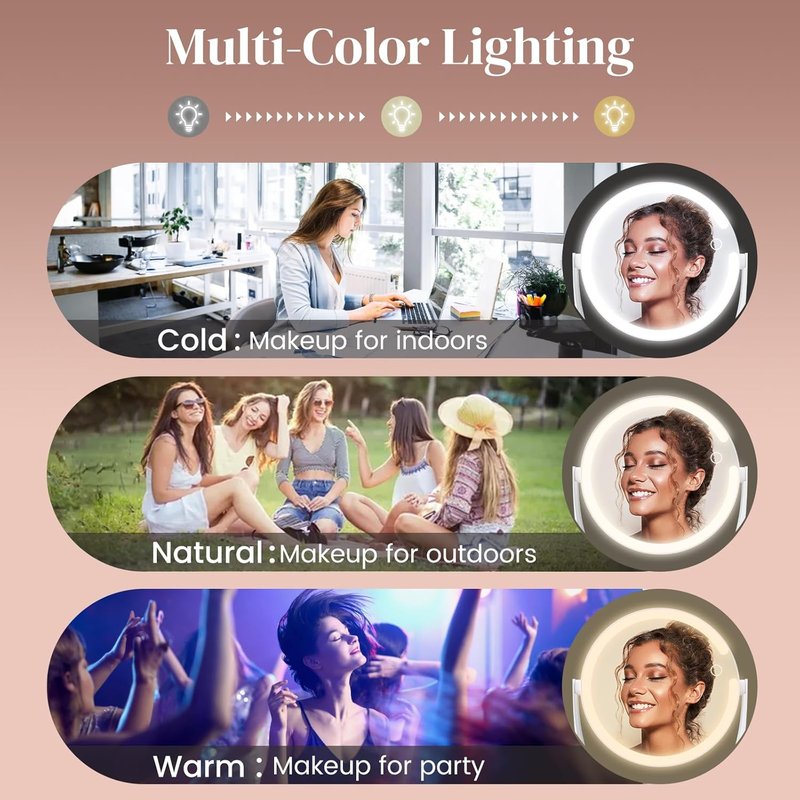 Vanity Magnifying Mirror - 10x Lighted Makeup Mirror with 3 Adjustable Brightness Settings | Rechargeable, Double-Sided, 360° Rotation