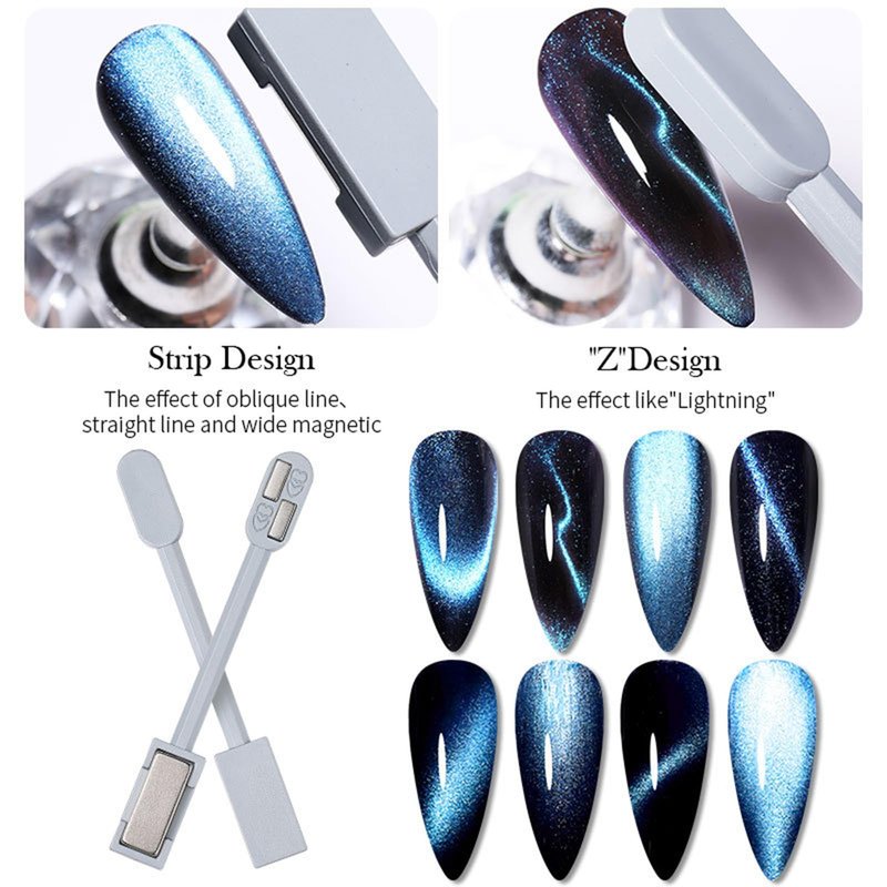 JERCLITY 9 Pieces Cat Eye Magnet for Nails Double-Head Multi-Function Magnet Square Thickened Cat Eye Magnet Plate Strong Cylindrical Nail Magnet for Cat Eye Gel Polish Nail Art
