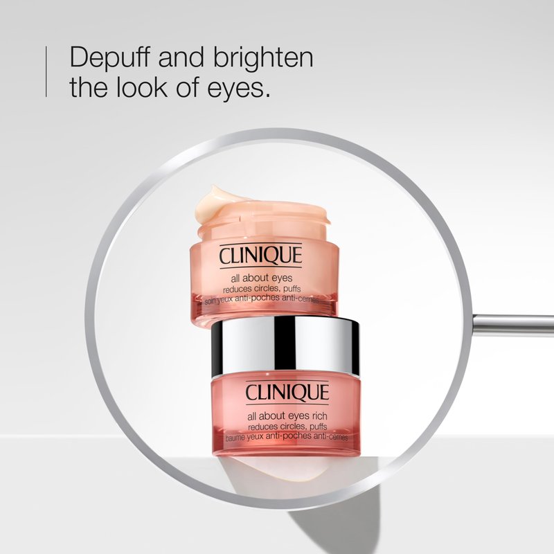 Clinique All About Eyes Rich Eye Cream For Dark Circles With Hyaluronic Acid | Hydrating, Brightening + Depuffing, Mini Travel Size, 0.5 Ounce