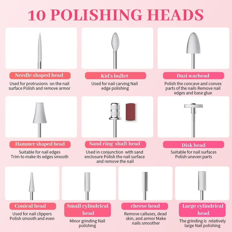 Aleanu Professional Manicure Pedicure Kit - 10 Speeds Cordless Nail Drill丨Rechargeable Pedicure Tools for feet, Nail Drill for Thick Nail Toenail Cuticle Women Men Baby Pets(Pink)