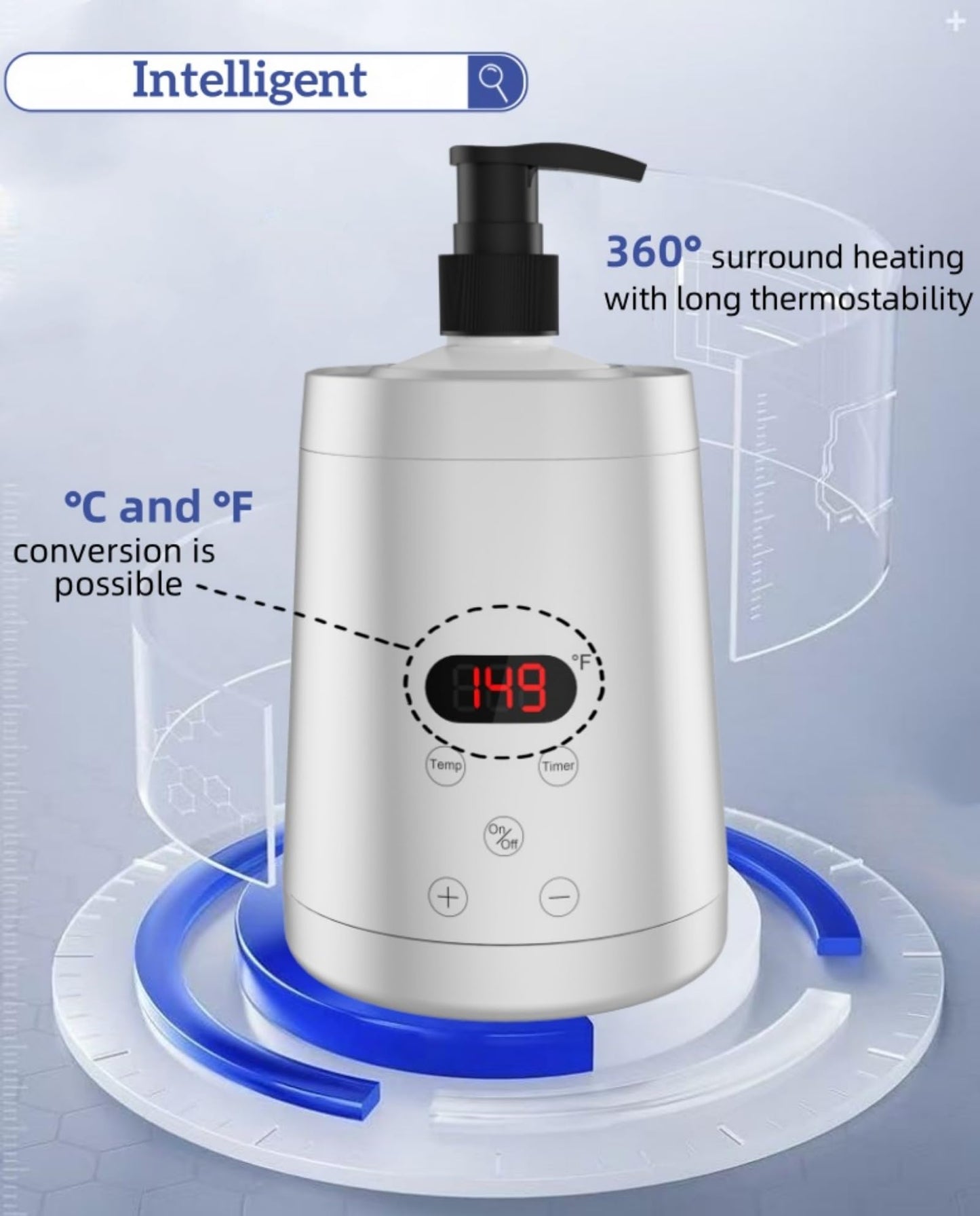 JOJOCOSMO Oil Warmer for Massage, Essential Oil Warmer Heater, with Two Lotion Bottle Dispensers,Temperature Adjustable from 86℉ to 149℉ (Liquid-Silver)