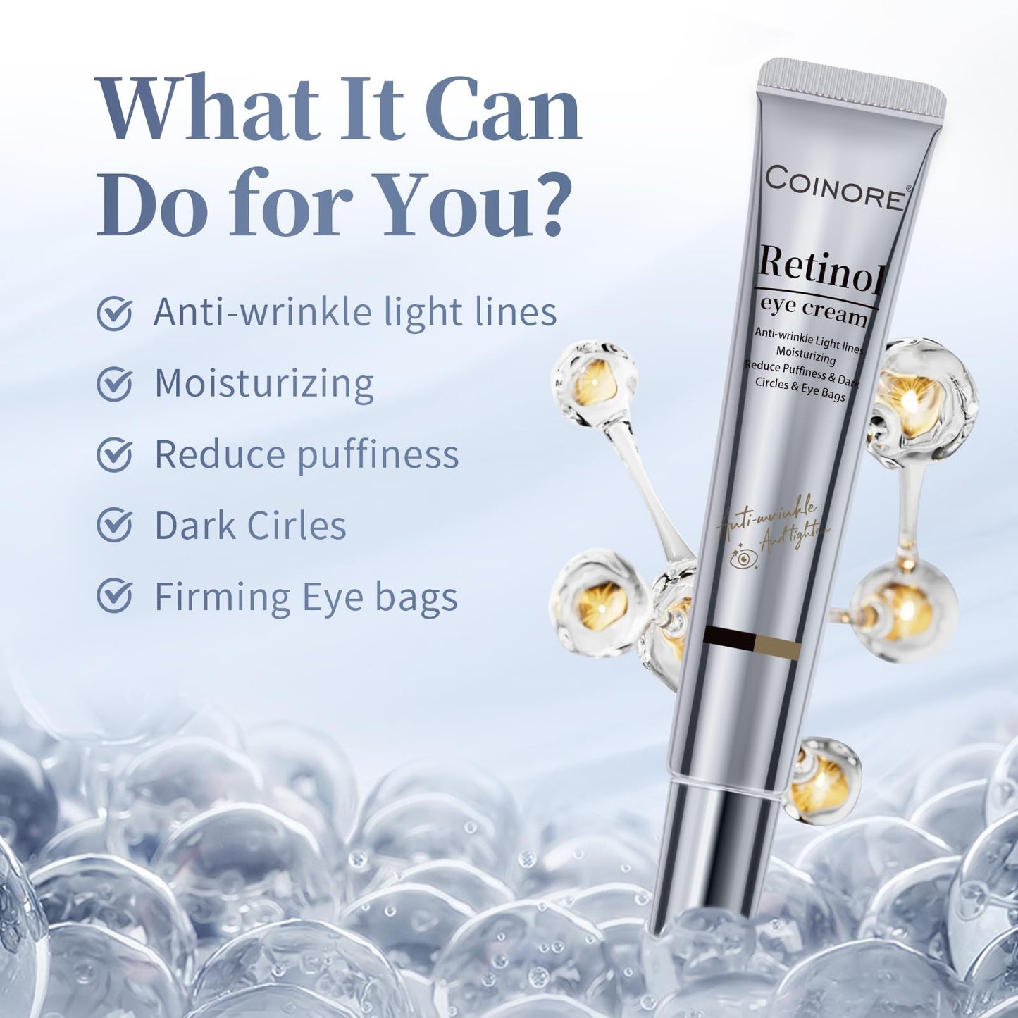 Retinol Under Eye Cream - Cream for Men & Women, Dark Circles, Puffiness & Wrinkles, Anti-Aging Eye Cream for Fine Lines, 2.4 Fl Oz