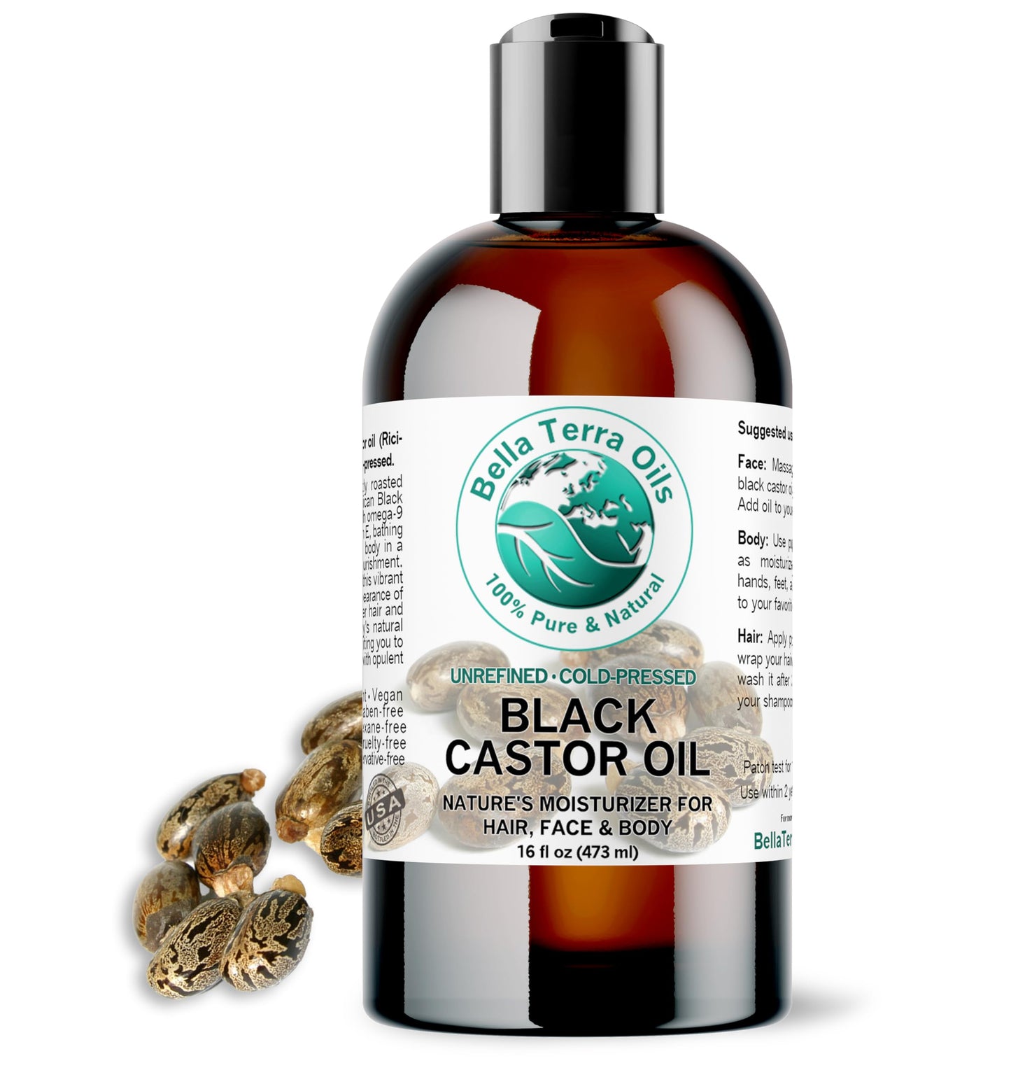 Bella Terra Oils - Jamaican Black Castor Oil 16 oz - Embrace the Richness, Enhanced with Essential Nutrients, For Silky-Smooth Skin