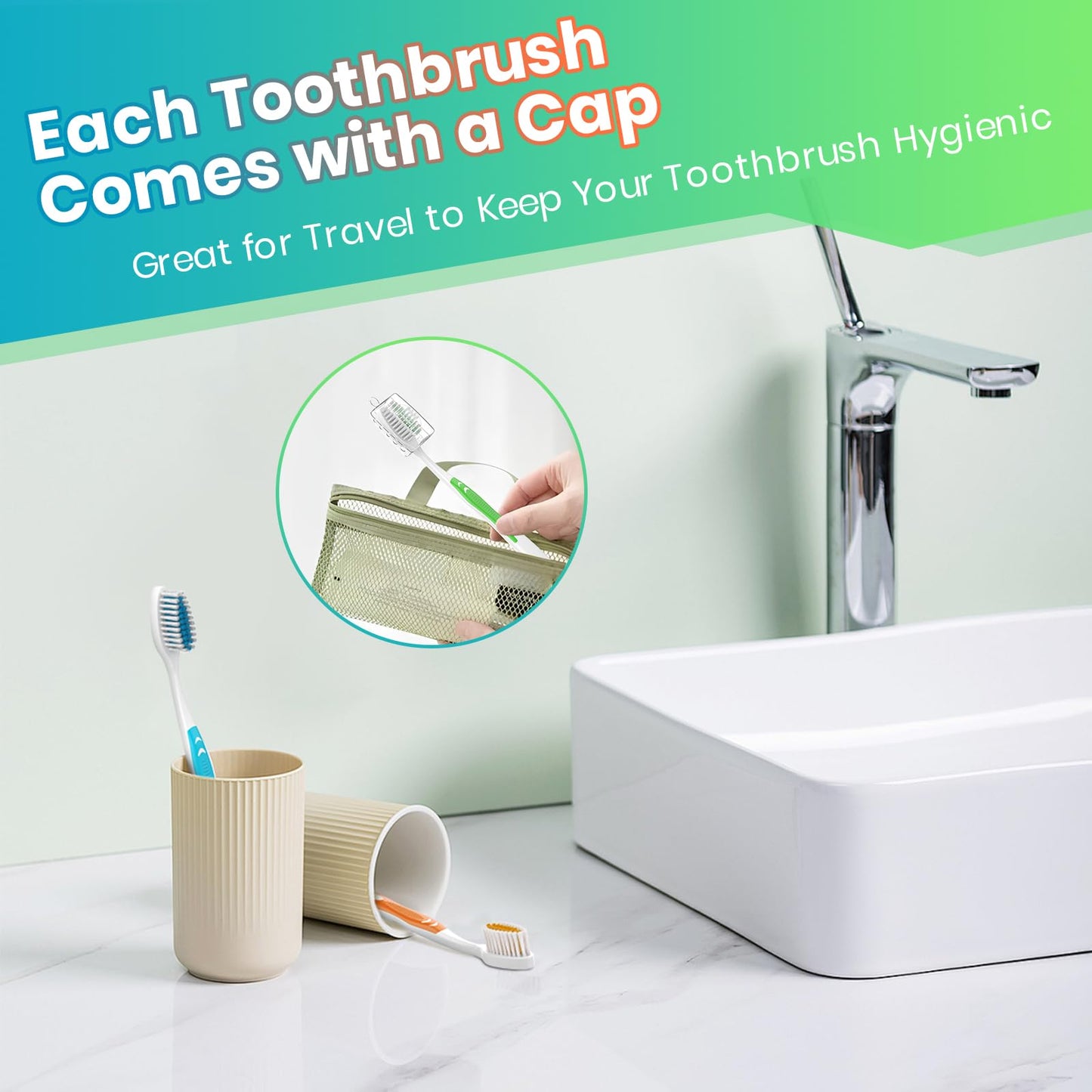 100 Pack Bulk Toothbrushes with Covers for Adults, Disposable Tooth Brush