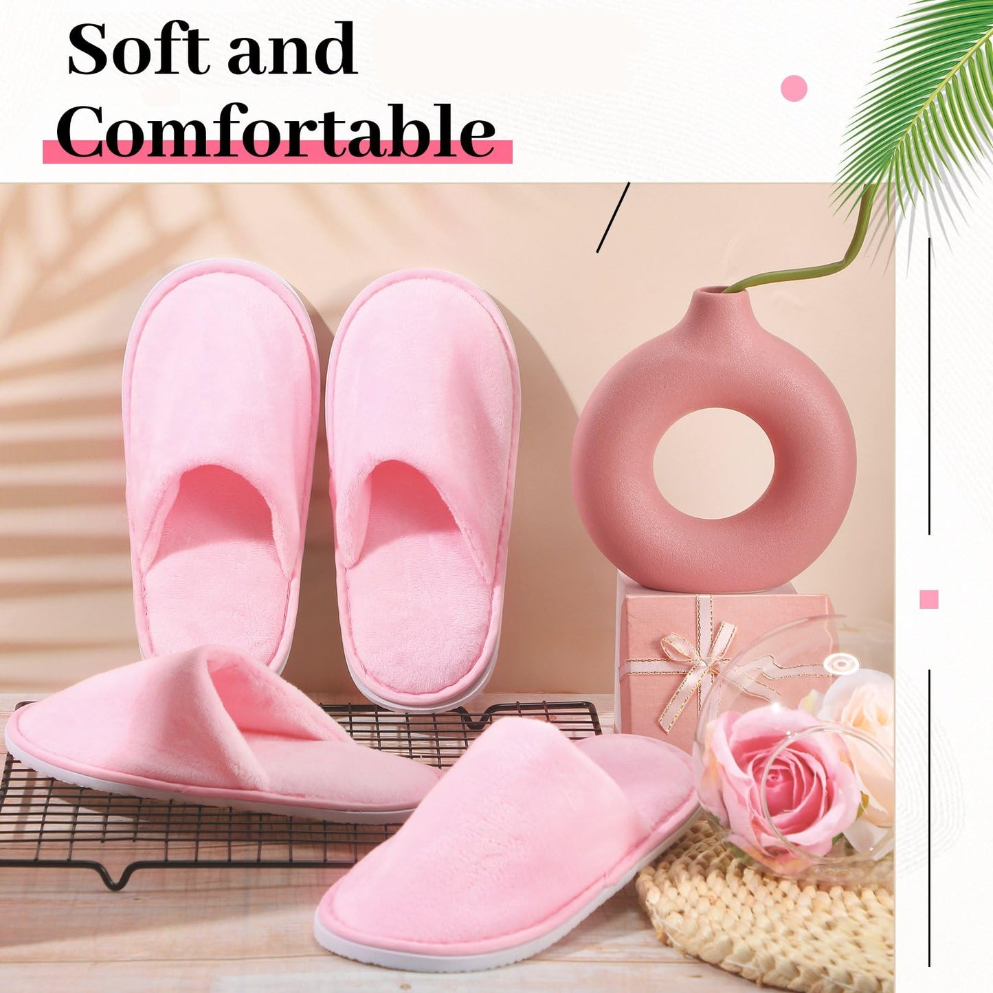 Twistover 12 Pairs Kids Disposable Slippers for Guests Closed Toe Non Slip Spa Slippers Bulk Soft House Slippers Winter Warm Flip Flops for Boys Girls Travel Hotel Party Indoor Outdoor(Pink,Medium)