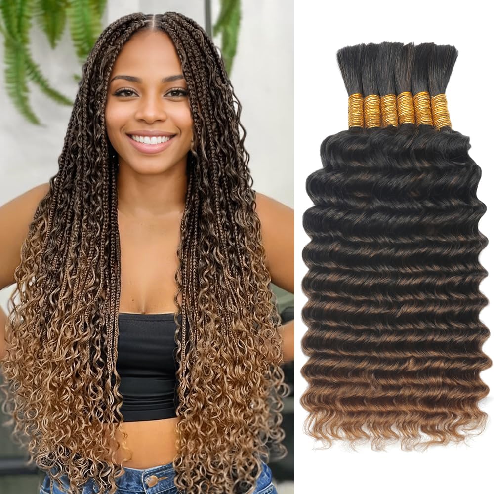 Ombre Human Braiding Hair for Boho Braids Virgin 12A Boho Hair for Braiding Deep Wave 14 Inch 150g Human Hair Braiding Hair Extensions
