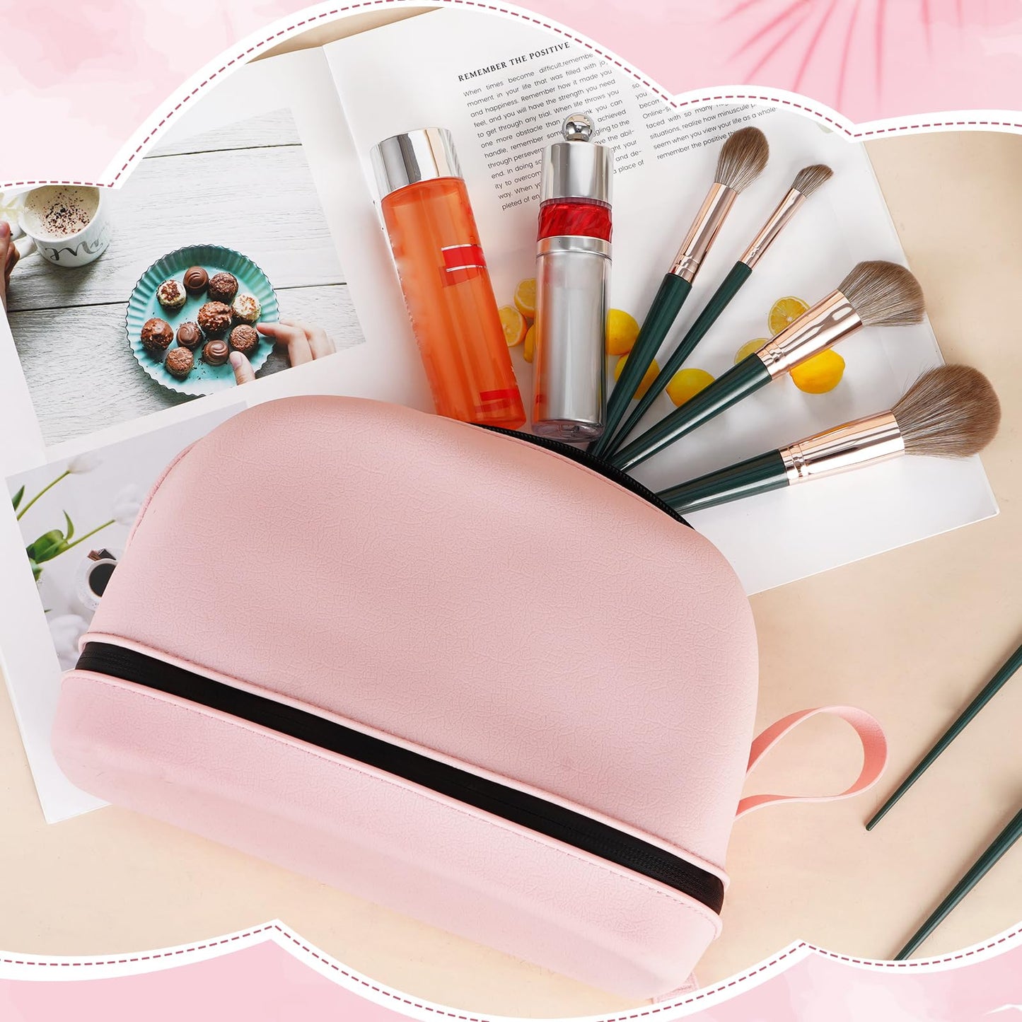 JurwheeR Makeup Bag, Large Capacity Portable Travel Cosmetic Bag, Soft Silicone Makeup Organizer, Washable, for Women with Handle and Divider
