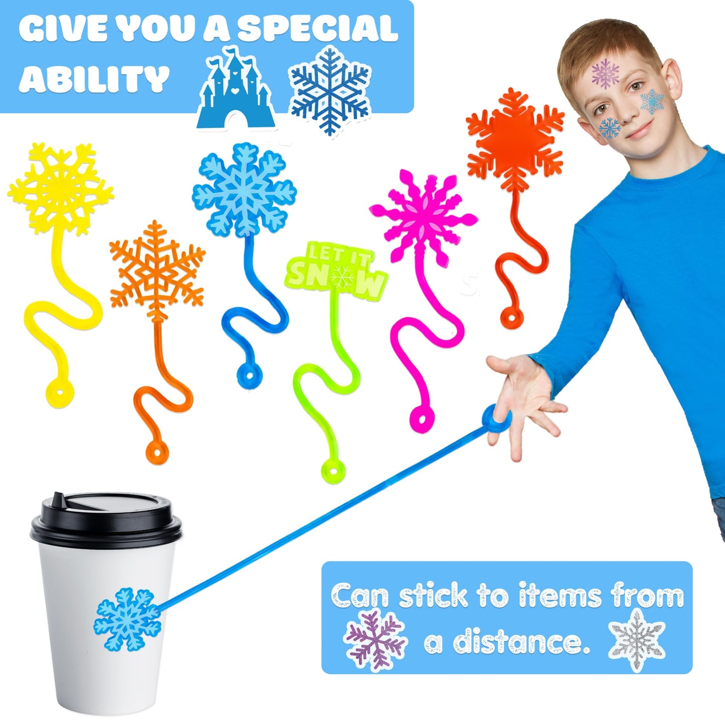 48 PCS Snowflake Party Favors - 24 Temporary Tattoos & 24 Stick Hands