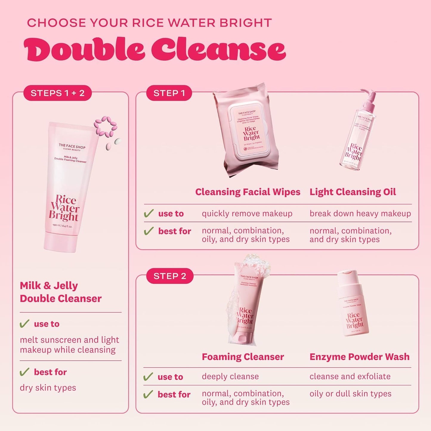 THE FACE SHOP Rice Water Bright Milk & Jelly Double Cleanser, 2-in-1 Makeup Remover & Face Wash, Hydrating, Moisturizing, Korean Skin Care, Vegan, 6.4 fl. oz.