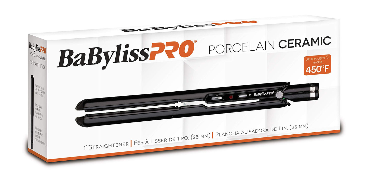 BaBylissPRO Porcelain Ceramic 1" Flat Iron and 1 1/4" Spring Curling Iron Prepack