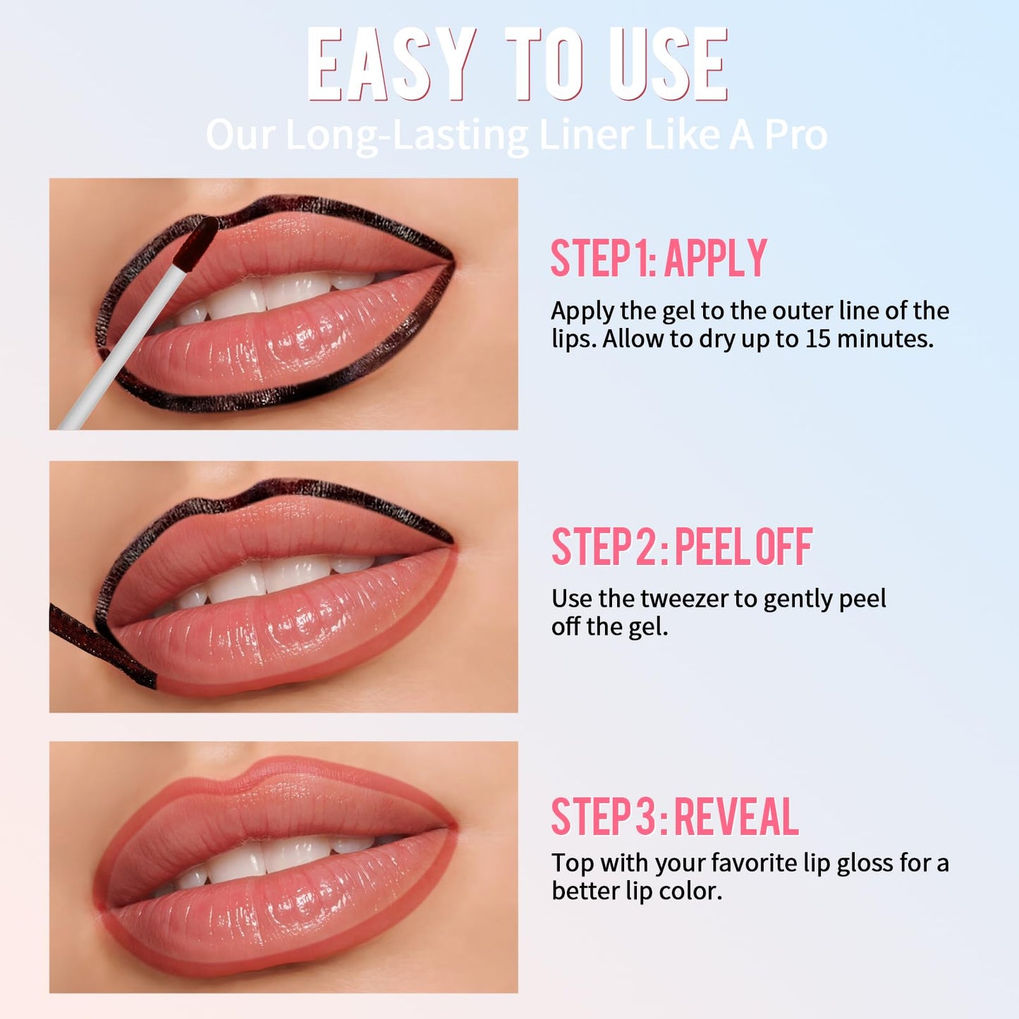 Vevivia Beauty Lip Stain - Lip Liner Stain, Long Lasting Peel Off Lip Stain, Natural Peel Off Lip Liner Stain with Tweezer, Easy to Use, Waterproof, Smudge-proof, Transfer-proof, Nude Pink