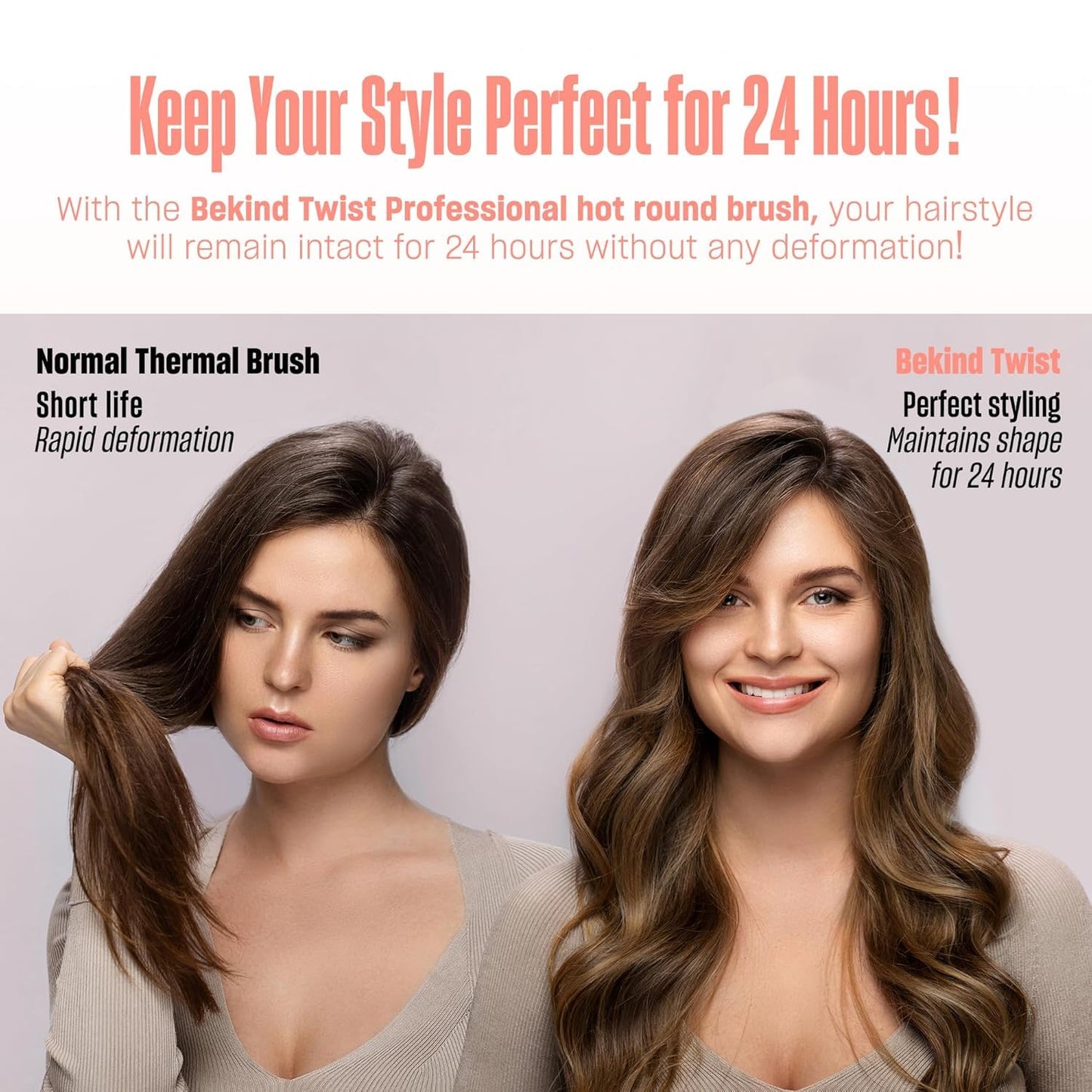 Upgraded Thermal Brush by BeKind Twist Pro - 1.5 Inch Versatile Heated Round, Effortless Curling Hair Styling Tools, Negative Ion Blow Out Hot Round Brush, 20s Fast Heats (Peach)