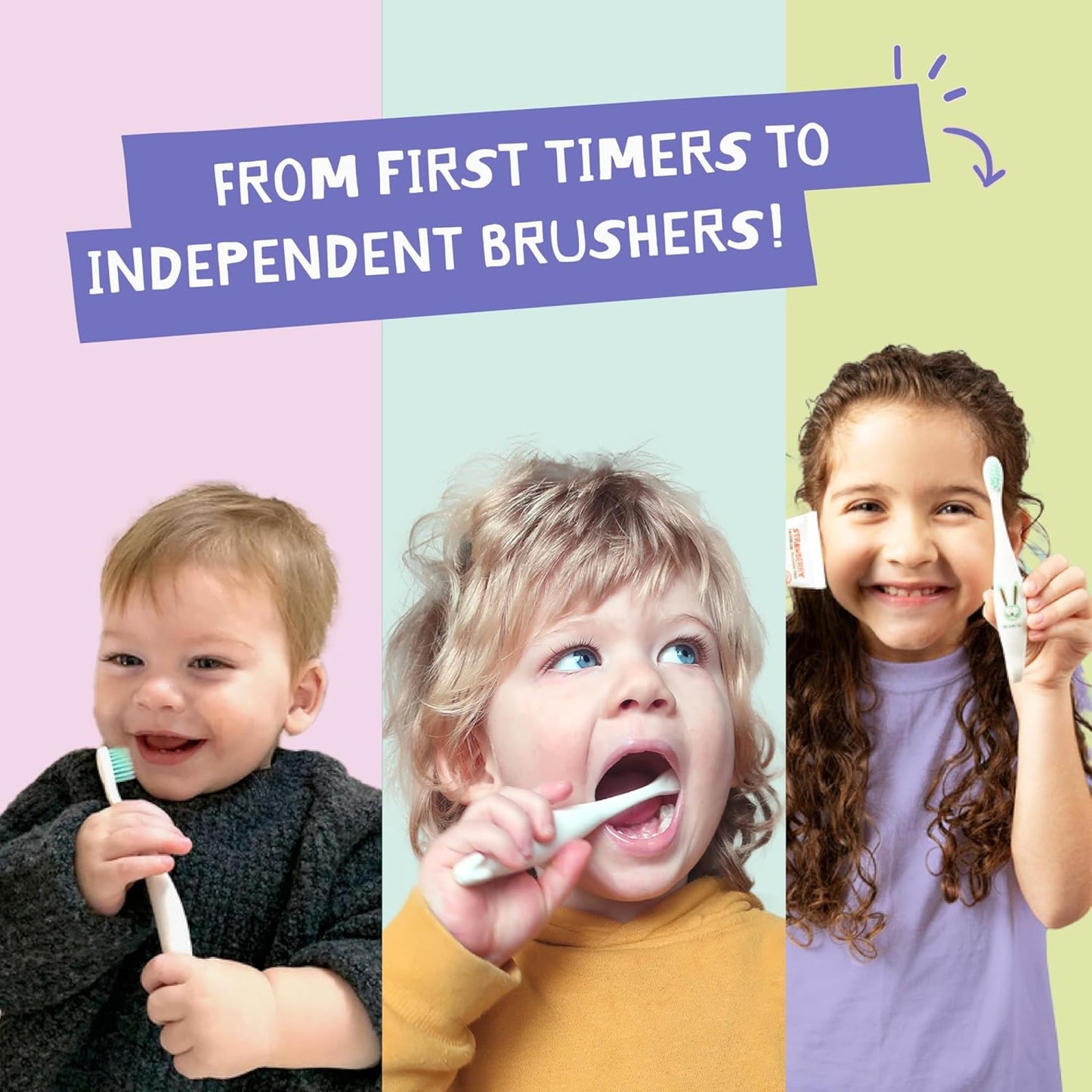 Jack N' Jill Baby & Toddler Toothbrush - Non Toxic Kids Toothbrush, Extra Soft Bristles, Suitable from First Tooth, Plant-Based Handle, for Girls & Boys - Assorted Characters (4 Pack)