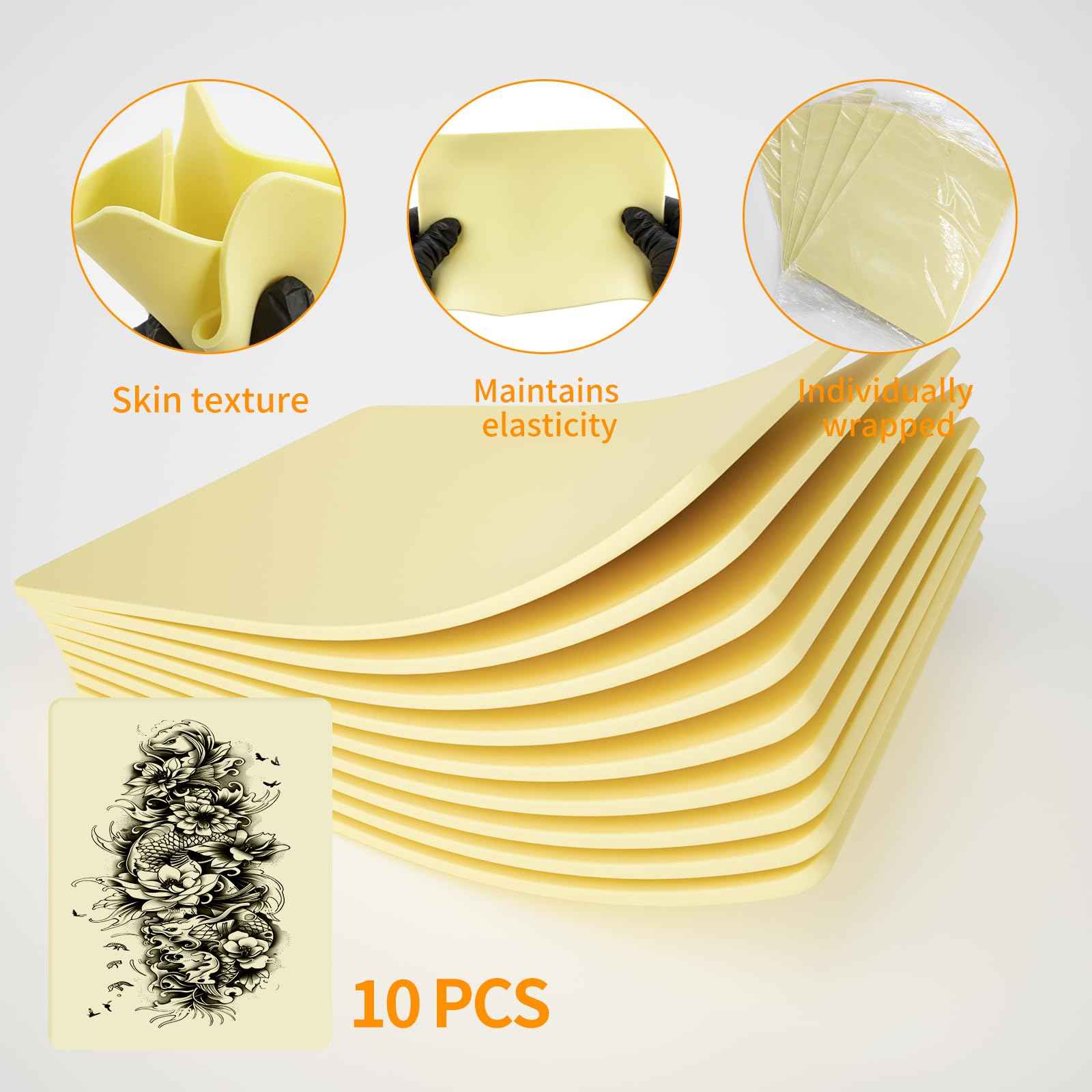 MIHERT 10Pcs 3mm Thick Blank Tattoo Practice Skin 8x6 inch Double Sides Fake Skin Sheets for Tattooing and Microblading Supplies for Beginners and Experienced Artists