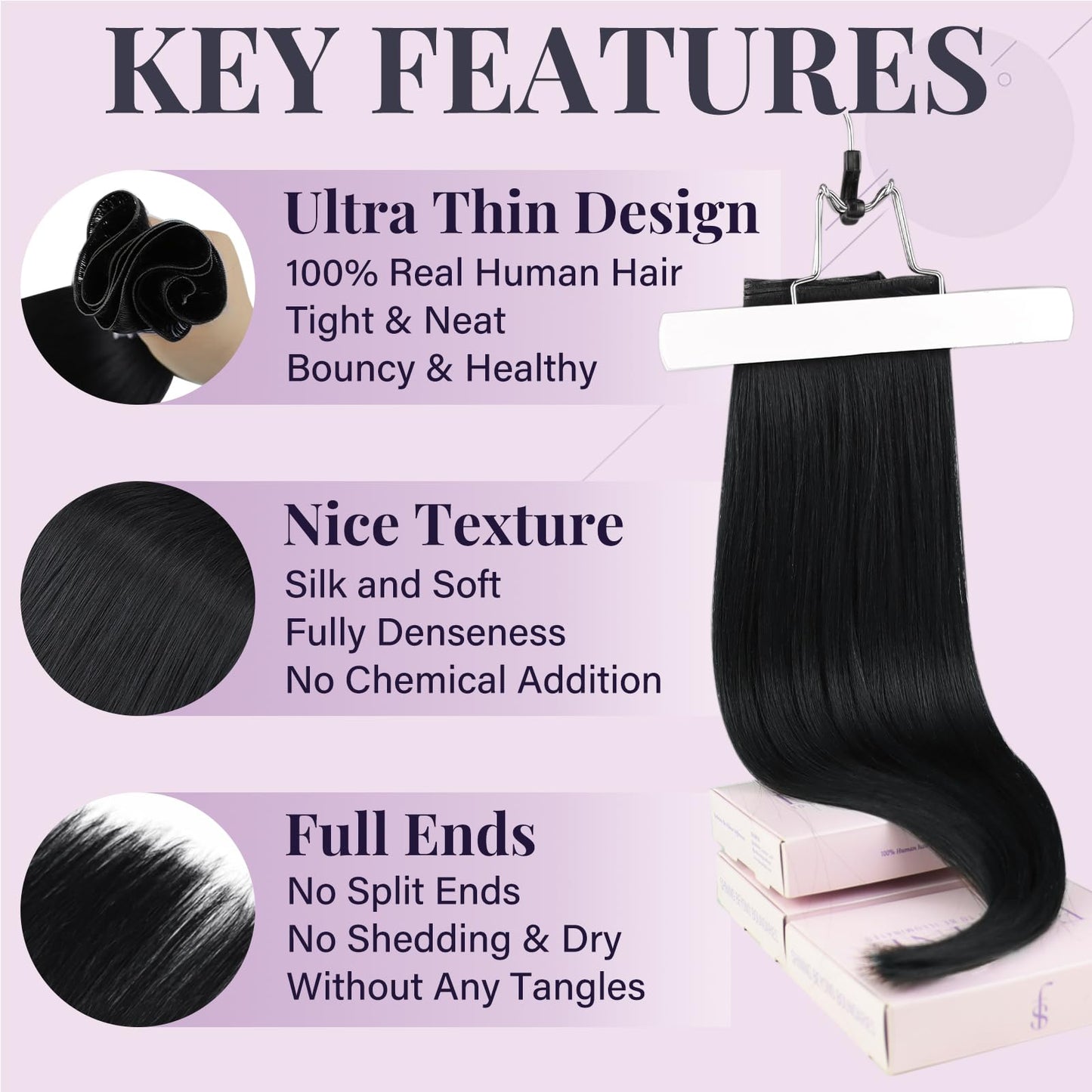 Fshine Genius Weft Real Human Hair Extensions Jet Black Sew in Human Extensions 18 Inch 50g Natural Genius Weft Hair Bundle One Piece
