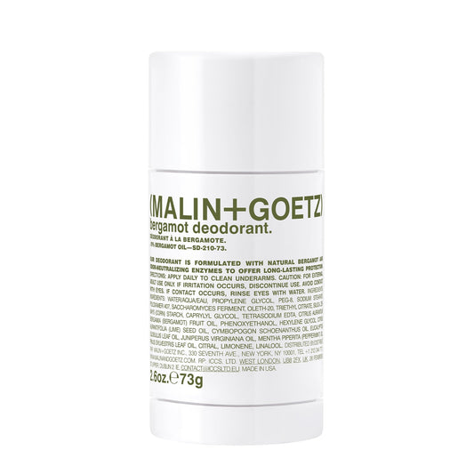 MALIN+GOETZ Bergamot Deodorant, Natural Effective Odor & Sweat Defense, For All Skin Types, Clear Color, No Residue/Stains, Free of Aluminum, Parabens, Cruelty Free, 2.6 Oz