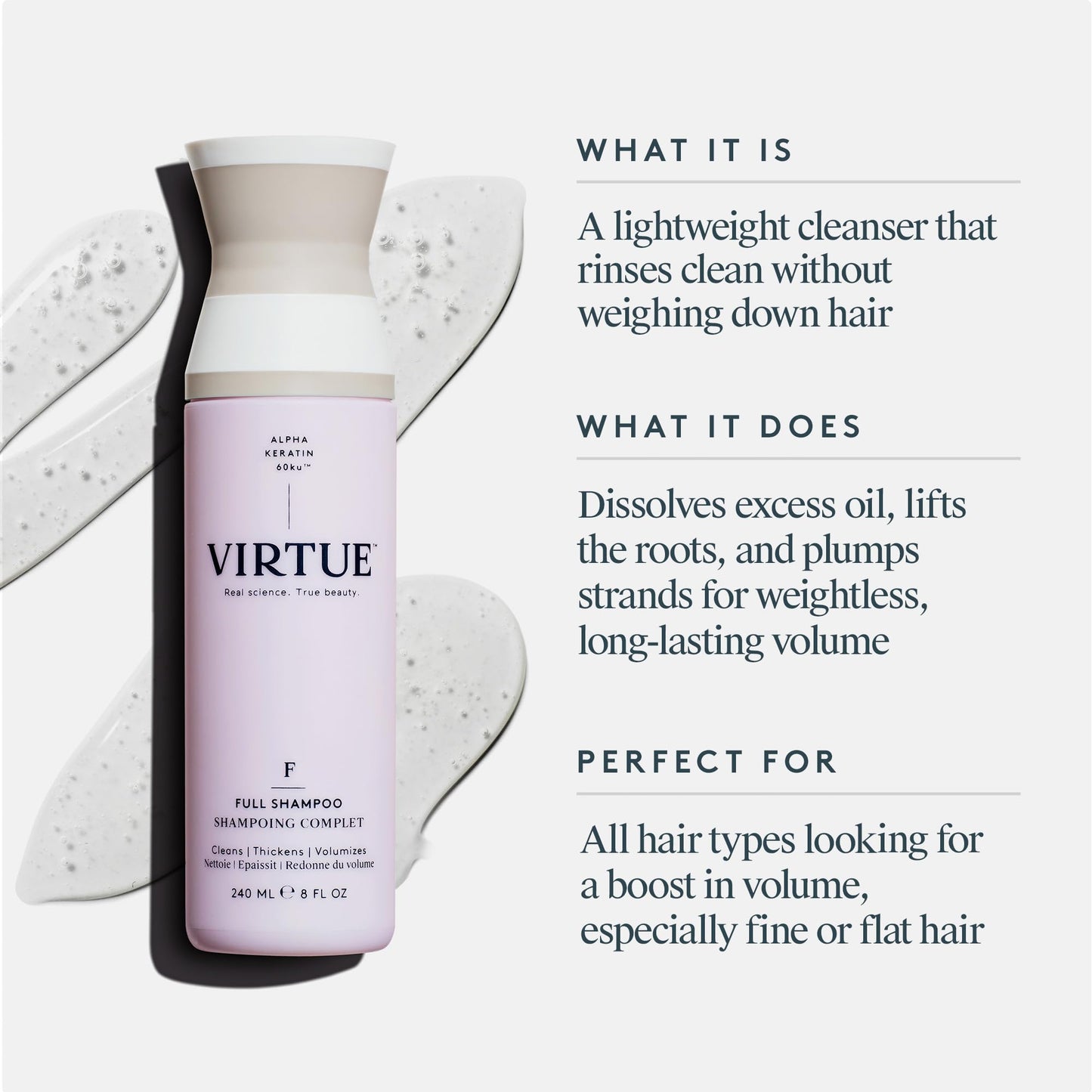 VIRTUE Full Shampoo, Volumizing, for Fine Hair, Sulfate-free, 8 Fl Oz