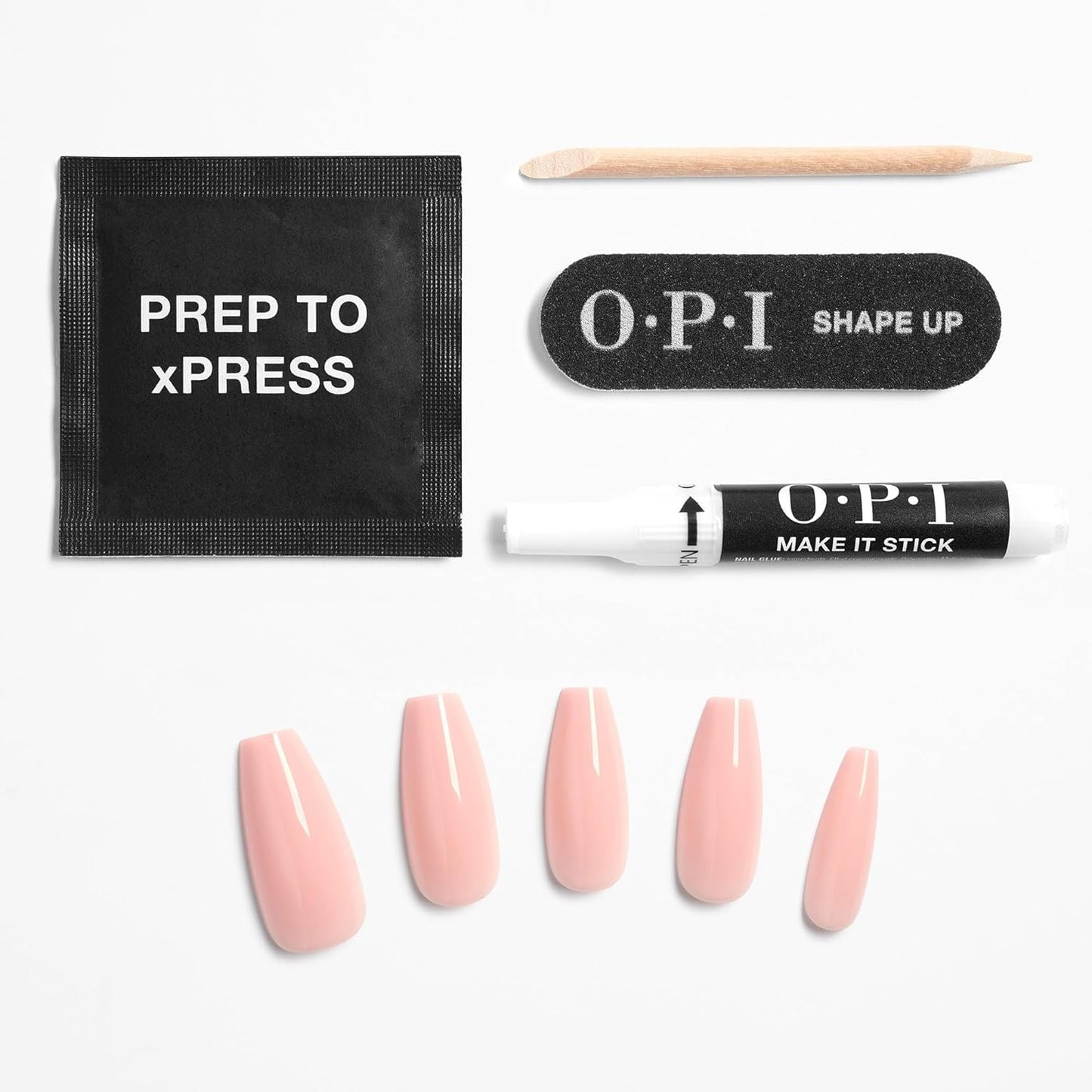 OPI xPRESS/ON Bubble Bath | Nude Pink Long Coffin Press On Nails | With Nail Glue | Long Lasting, Reusable, Non-damaging