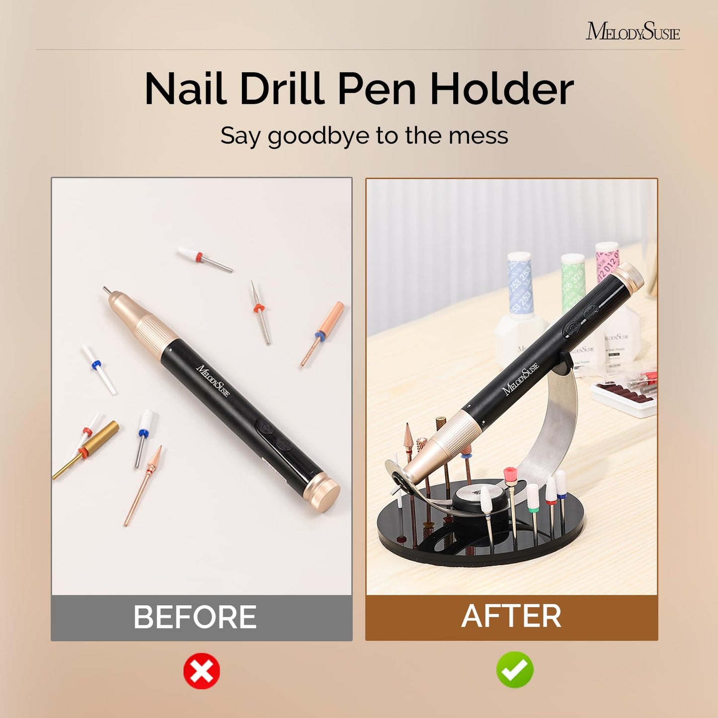 MelodySusie Pen Nail Drill Holder with 10 Drill Bits Holes,Stable Acrylic Base Stand for Most Pen-shaped Electric Nail File,Especially for PC120I,PC120B,PC180G,PC180F,PC180E,PM170F,PM180G,SM220G