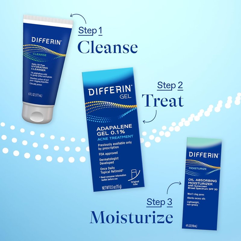 Differin Acne Treatment Gel - 0.1% Adapalene Retinoid for Sensitive Skin | 15g Tube (Pack of 2)