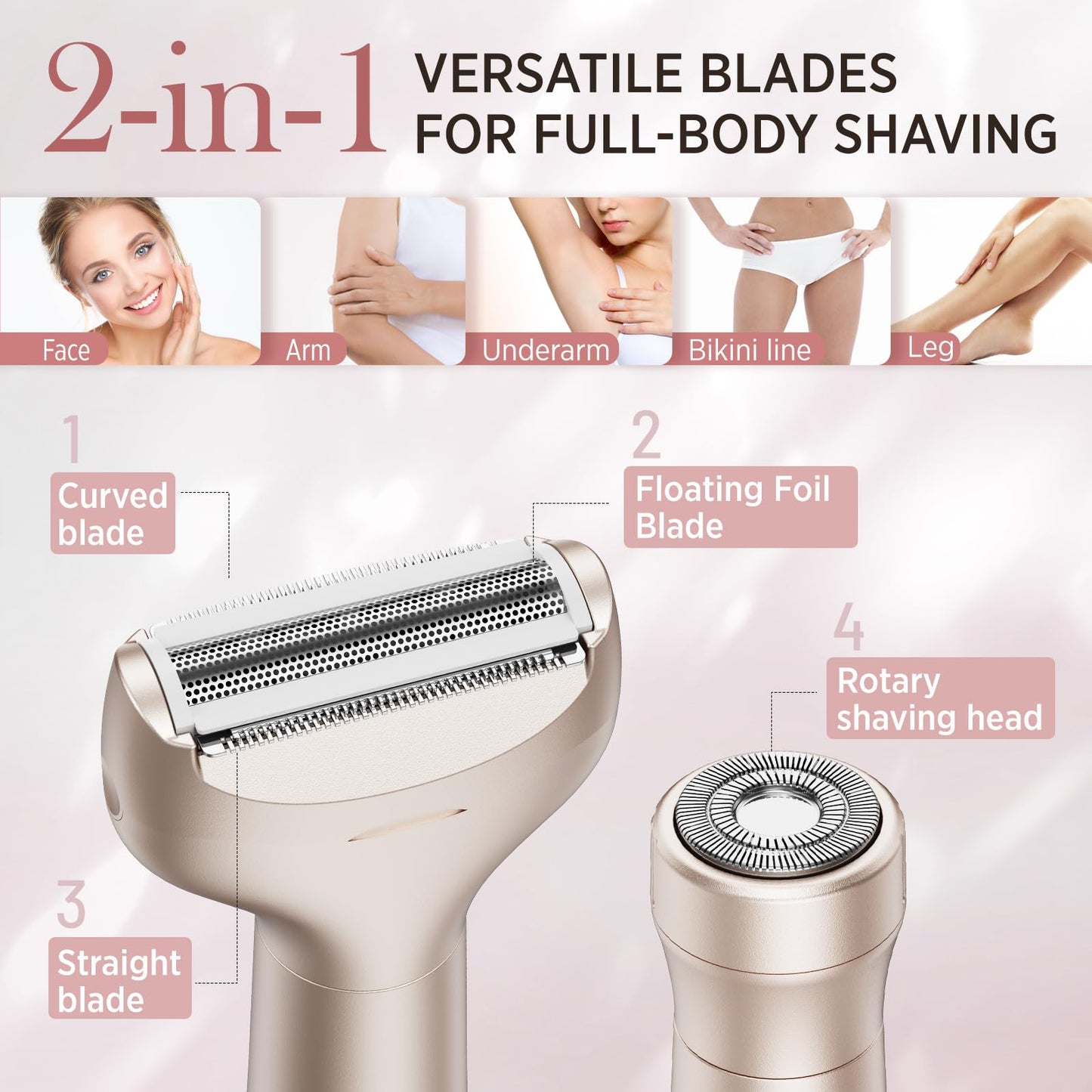 Orchrose Electric Razor for Women Body: Rechargeable Painless Electric Shaver for Bikini Face Body Legs Underarms - Portable for Travel