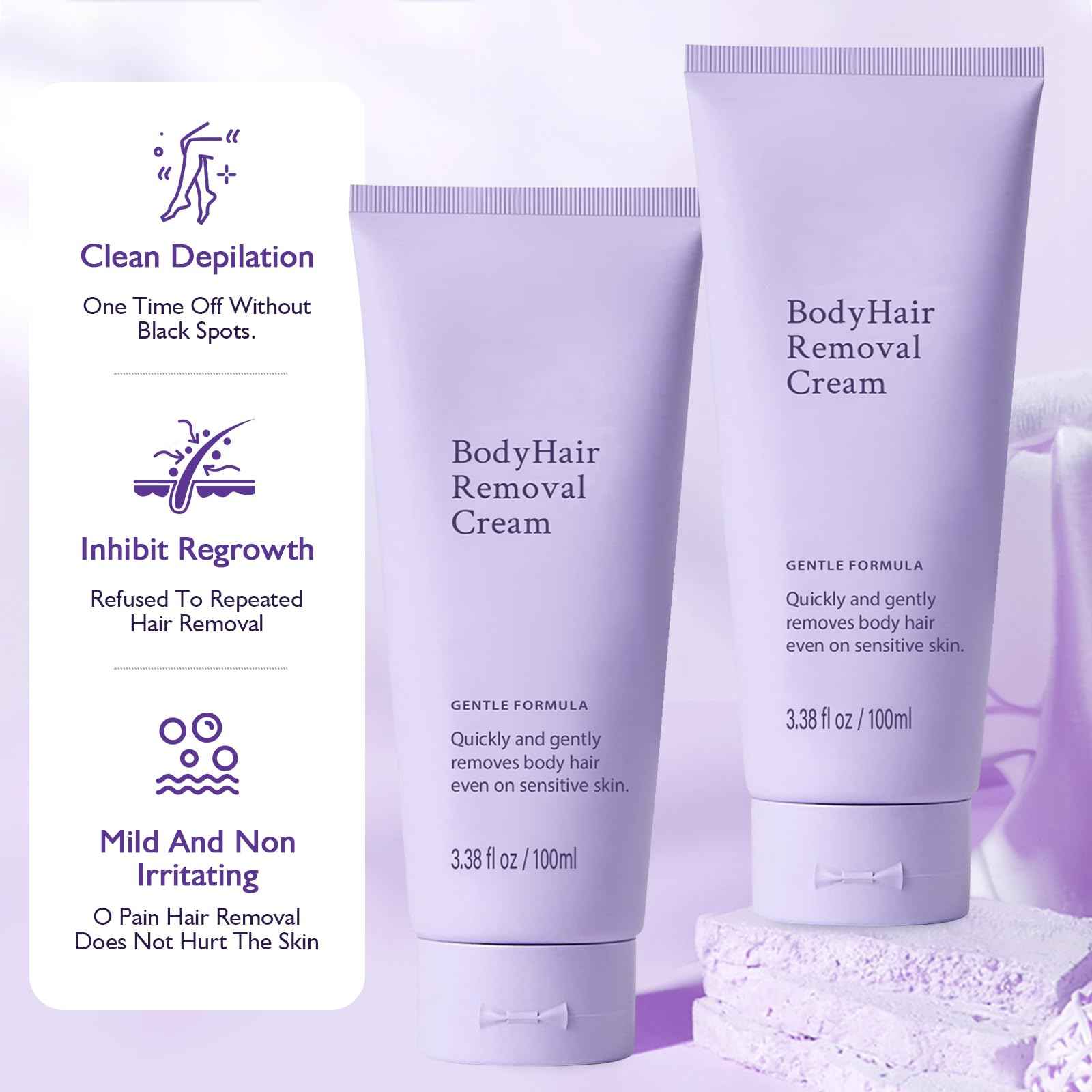 Hair Removal Cream, Hydrateology Facial Hair Removal, Quick and Easy Way to Smoother Skin, Long-Lasting Depilatory Cream for All Skin Types(2PCS)