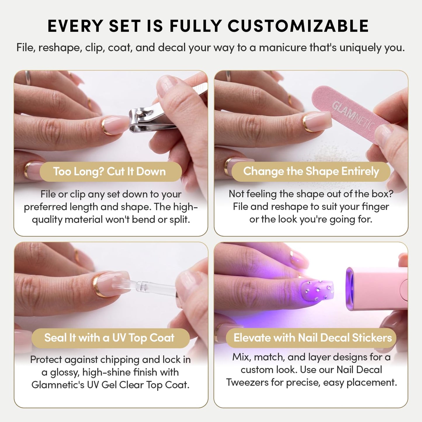 Glamnetic Press On Nails - Short Almond Fake Nails | Tortoiseshell French Tip Nails, Salon Quality Press On Nails Kit with Glue | Killazilla - 30 Nail Set in 15 Sizes