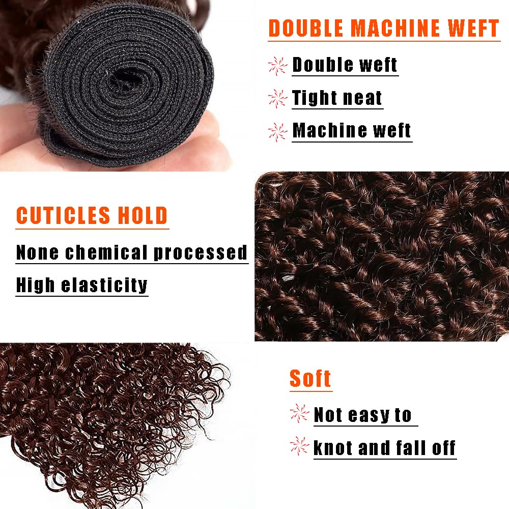 Human Hair Bundles Water Wave Color #4 Chocolate Brown Wet and Wavy Unprocessed Native Virgin Raw Trippy Hair Extensions 3 Bundles 14 16 18 Inch Quick Weave Weft for Black Woman