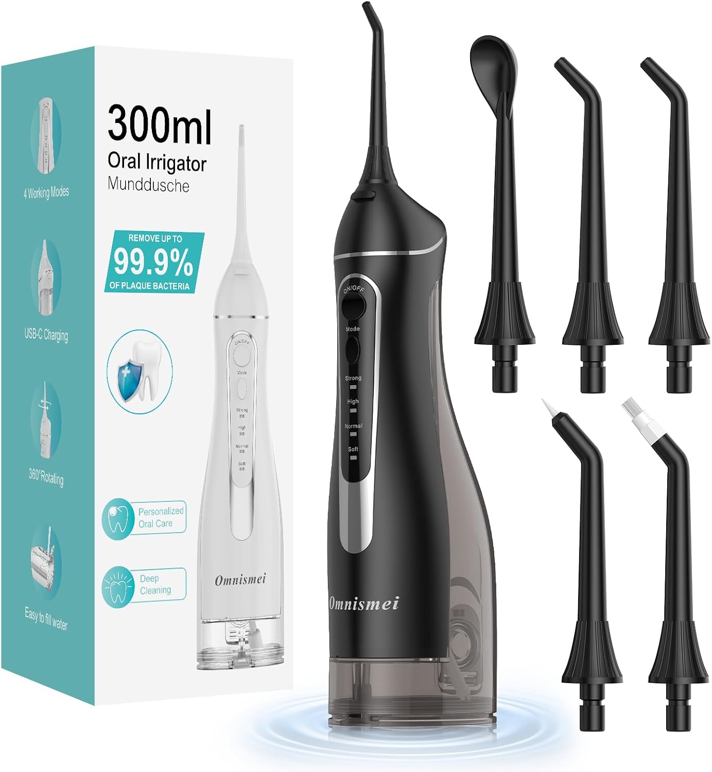 Portable Electric Water Flosser - 300ML Cordless Oral Irrigator with 4 Modes for Deep Cleaning | Waterproof Rechargeable for Home & Travel