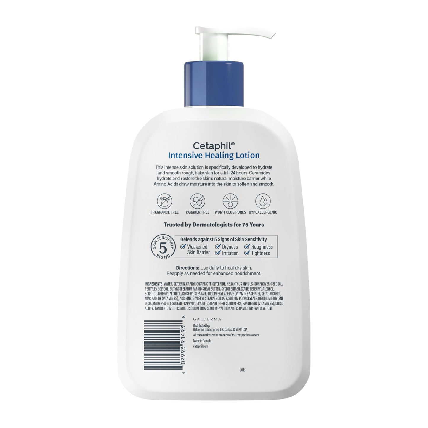 Cetaphil Intensive Healing Lotion with Ceramides 16 Oz For Dry, Rough, Flaky Sensitive Skin 24-Hour Hydration Fragrance, Paraben & Gluten Free