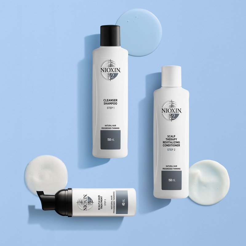 Nioxin Scalp + Hair Thickening System 2 Kit | For Natural-Hair with Progressed Thinning | Cleanse, Condition, & Treat | Boost Density with Niacinamide & Biotin | Bundle