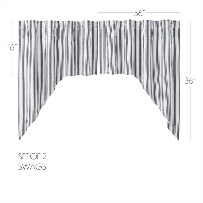 Sawyer Mill Ticking Stripe Swag Curtains - Black | 36x36x16, Set of 2