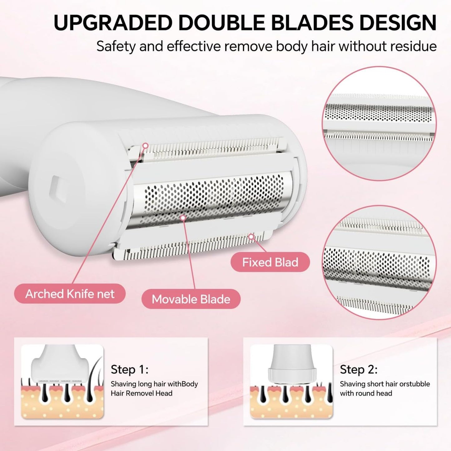 SilkGlow Bikini Trimmer Electric Razor for Women, 4-in-1 Rechargeable, Pink