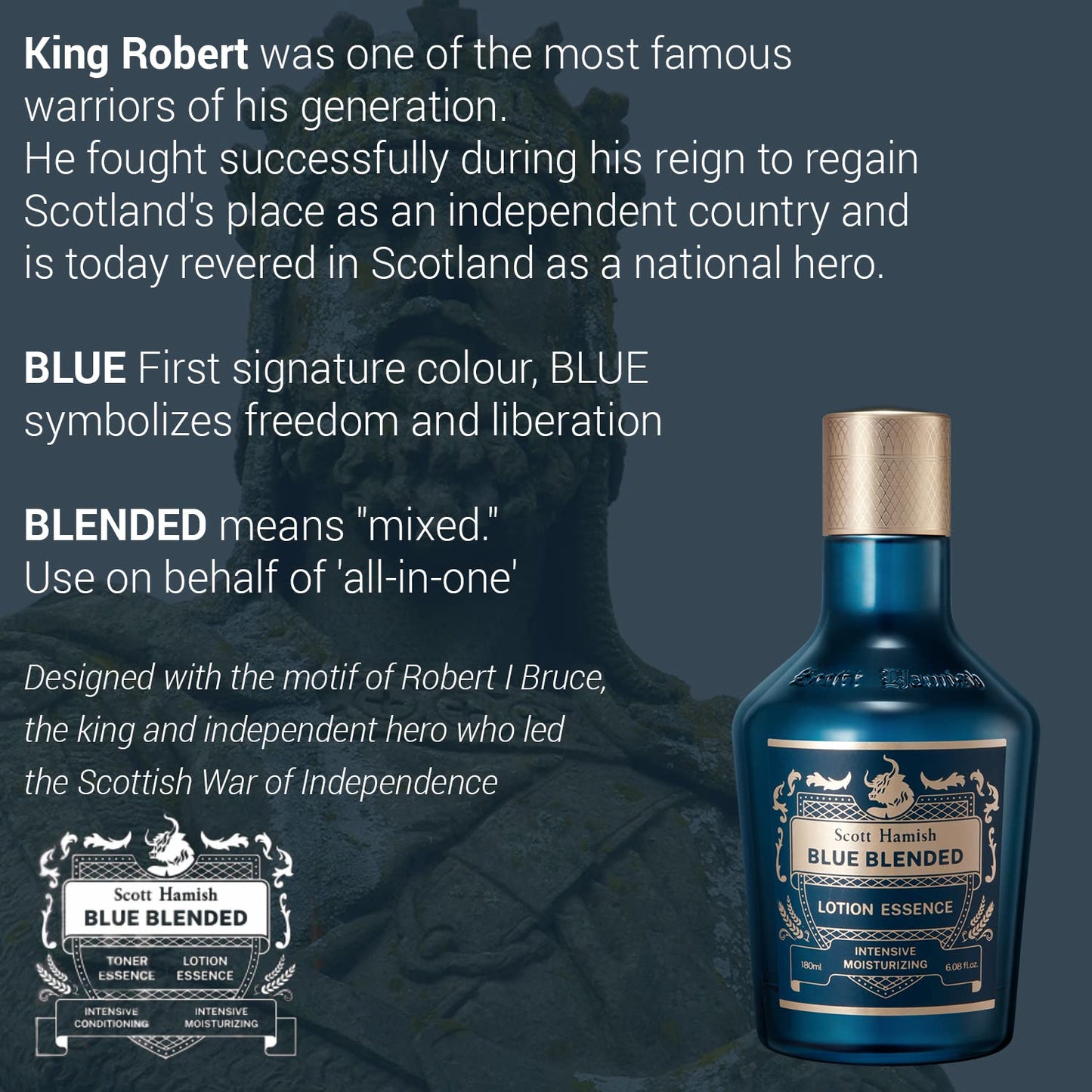 Scott Hamish Blue Blended Lotion Essence – Men Anti Aging Face Moisturizer with Hyaluronic Acid & Amino Acid – Anti Wrinkle Face Emulsion to Restore Vitality & Firmness, 6.09 fl.oz.