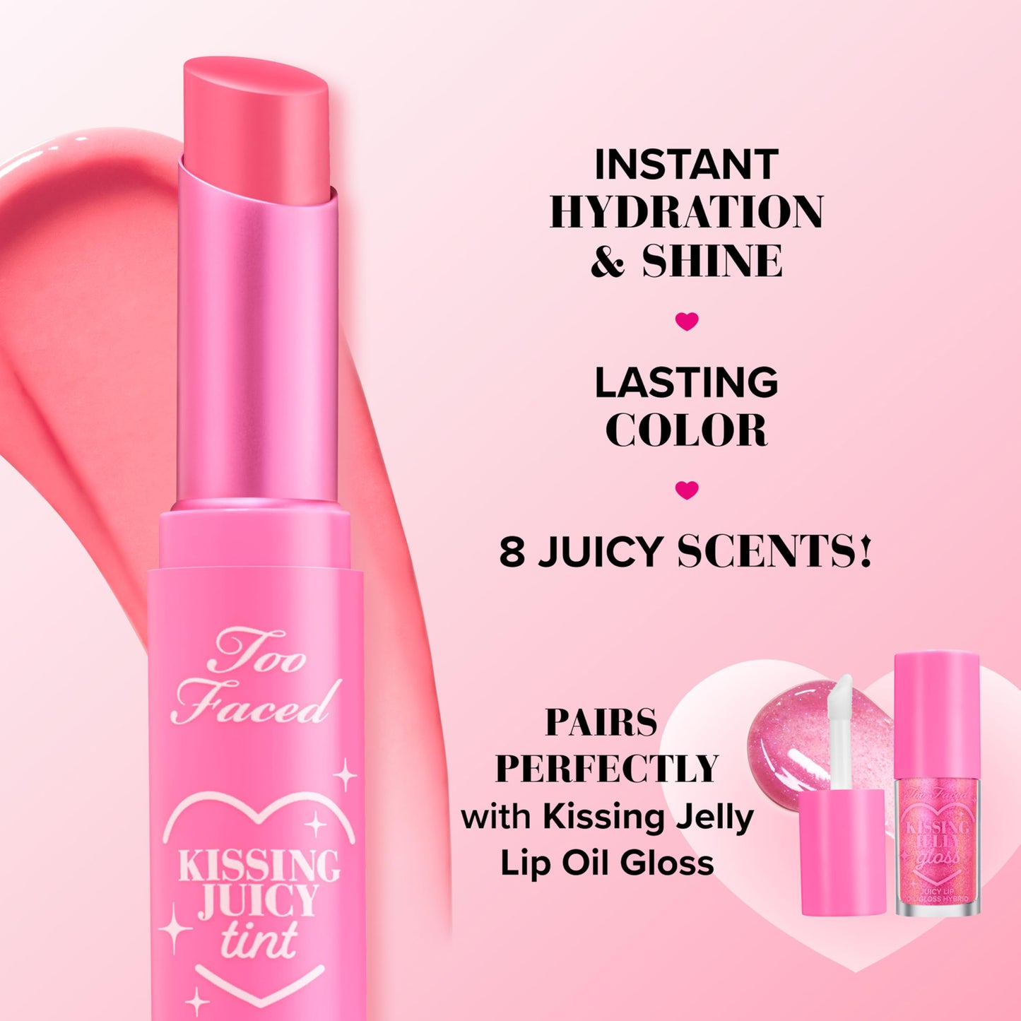 Too Faced Kissing Juicy Tint Lip Balm | Hydrating, Long Lasting Lip Stain for Instant Color + Shine with Juicy Scents, 0.10 Ounce, Cream Soda