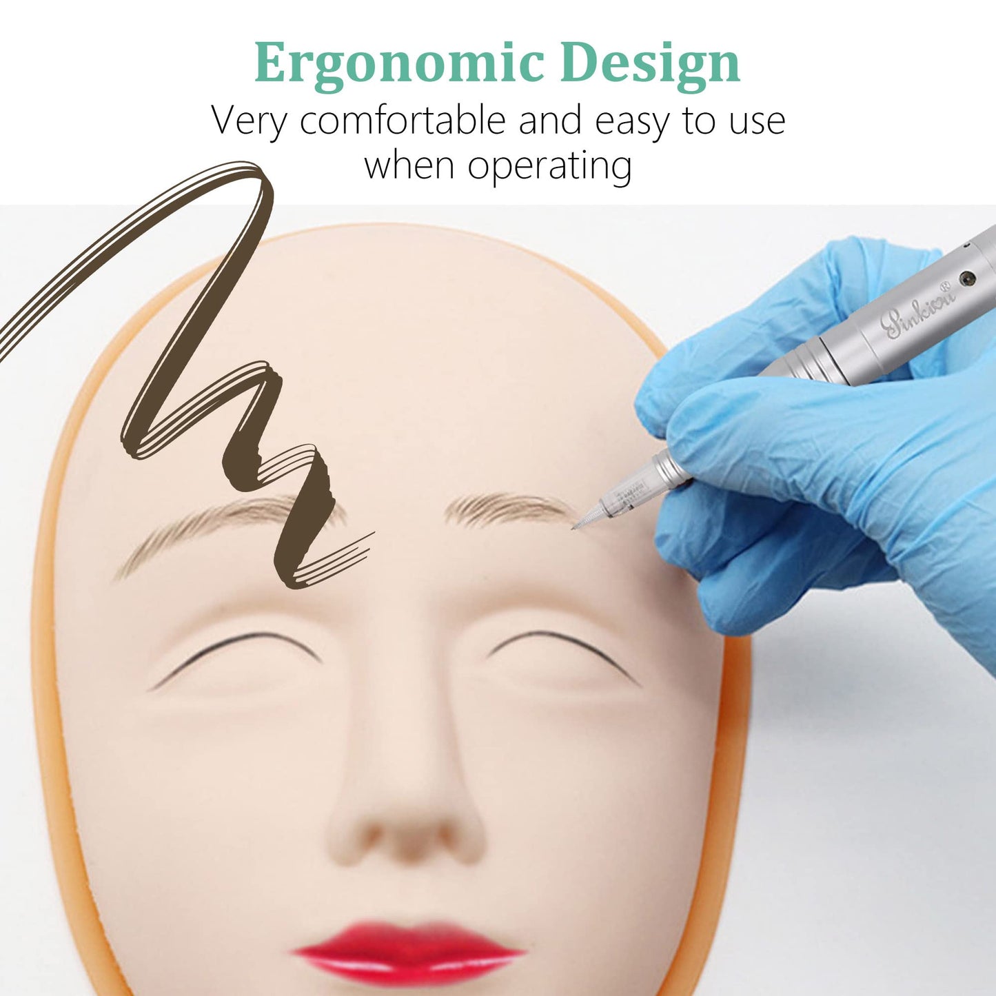 Pinkiou Permanent Makeup Machine MicroPigmentation Pen Hair Stroked Eyebrow Professional Microblading Pen Machine For EyeBrow Eyeline Lip Brow Lamination（Silver）