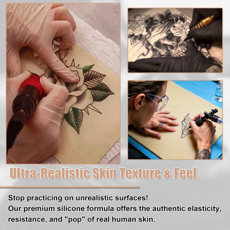 Tattoo Practice Skin Sheets, Jconly 8x6 Inch Fake Skin 15-Pack with 1mm/2mm/3mm Thickness - Realistic Feel Reusable Silicone for Tattoo Training, Beginners & Professional Artists