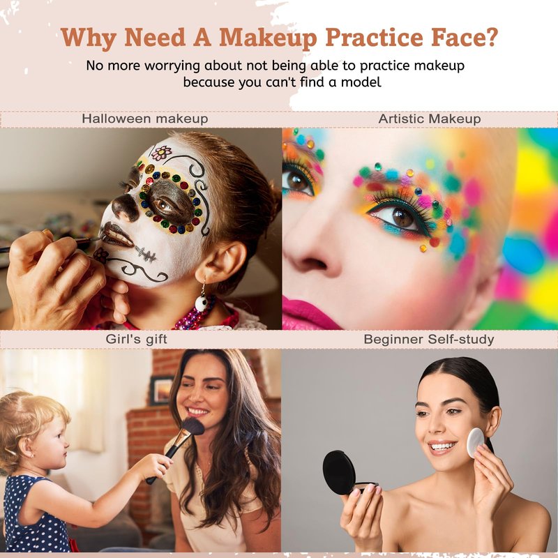 Banugo Makeup Mannequin Face - Silicone Head with Makeup Kit, Brushes & Bag for Practicing Skills or Gifts