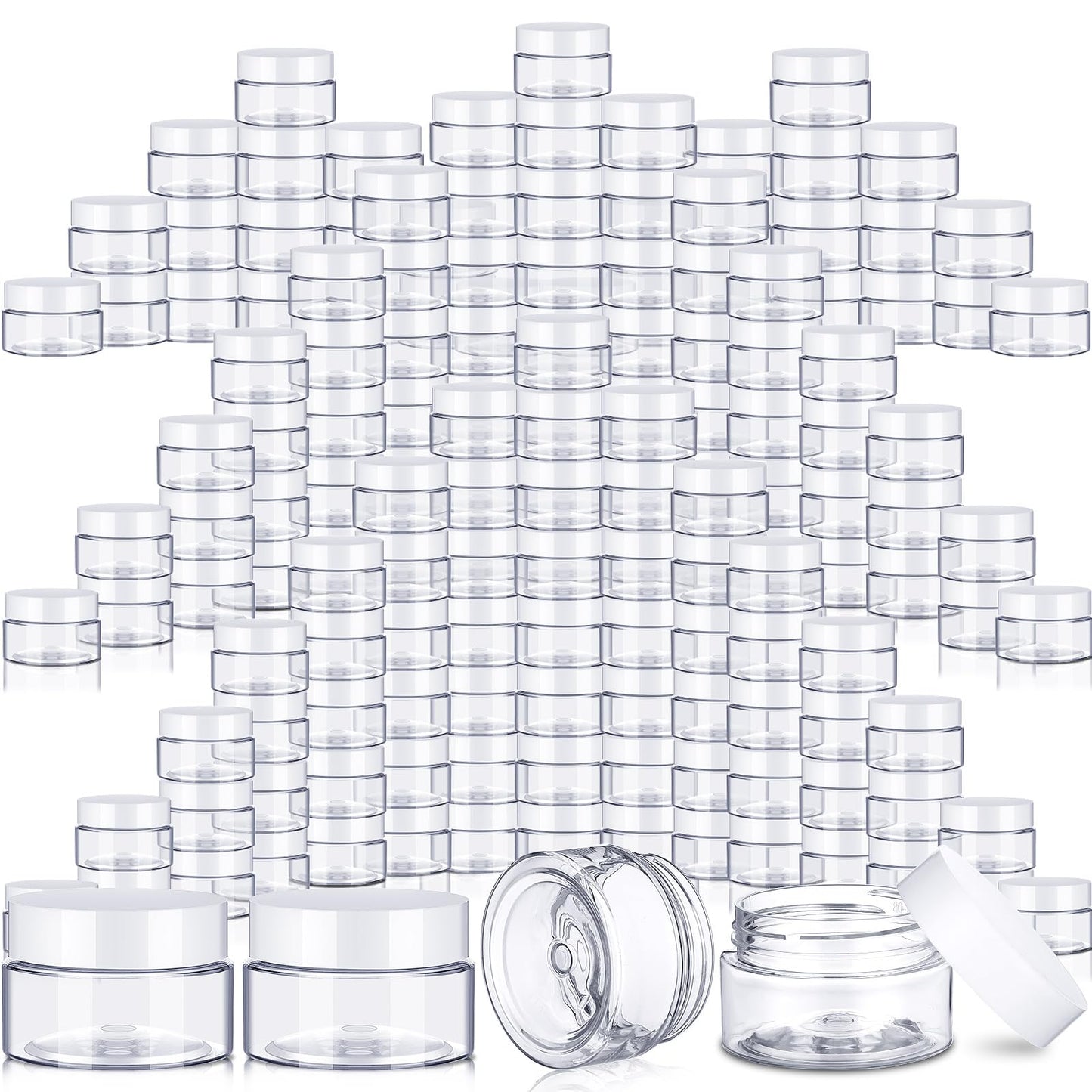 SATINIOR 100 Pcs Plastic Jars with Lids Small Containers Lids Wide Mouth Small Plastic Containers for Lotion Cream Rhinestones Body Butters Travel Storage (2 oz,White)