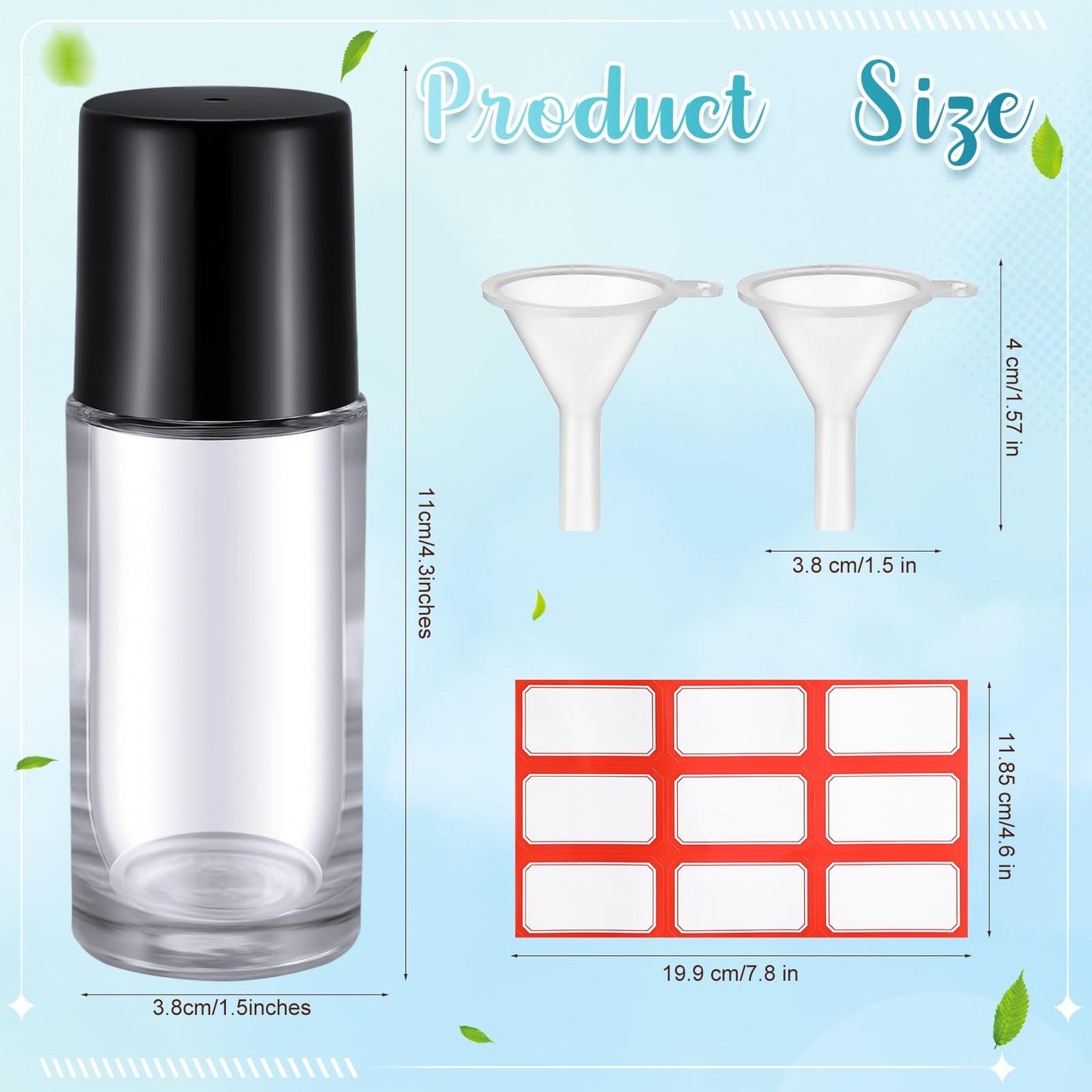 Sumind 24 Pcs Glass Roller Bottles for Essential Oil 50ml Empty Deodorant Bottle Roller Ball Container Refillable Rollerball Bottle with Plastic Balls, Funnel and Sticker (Clear)