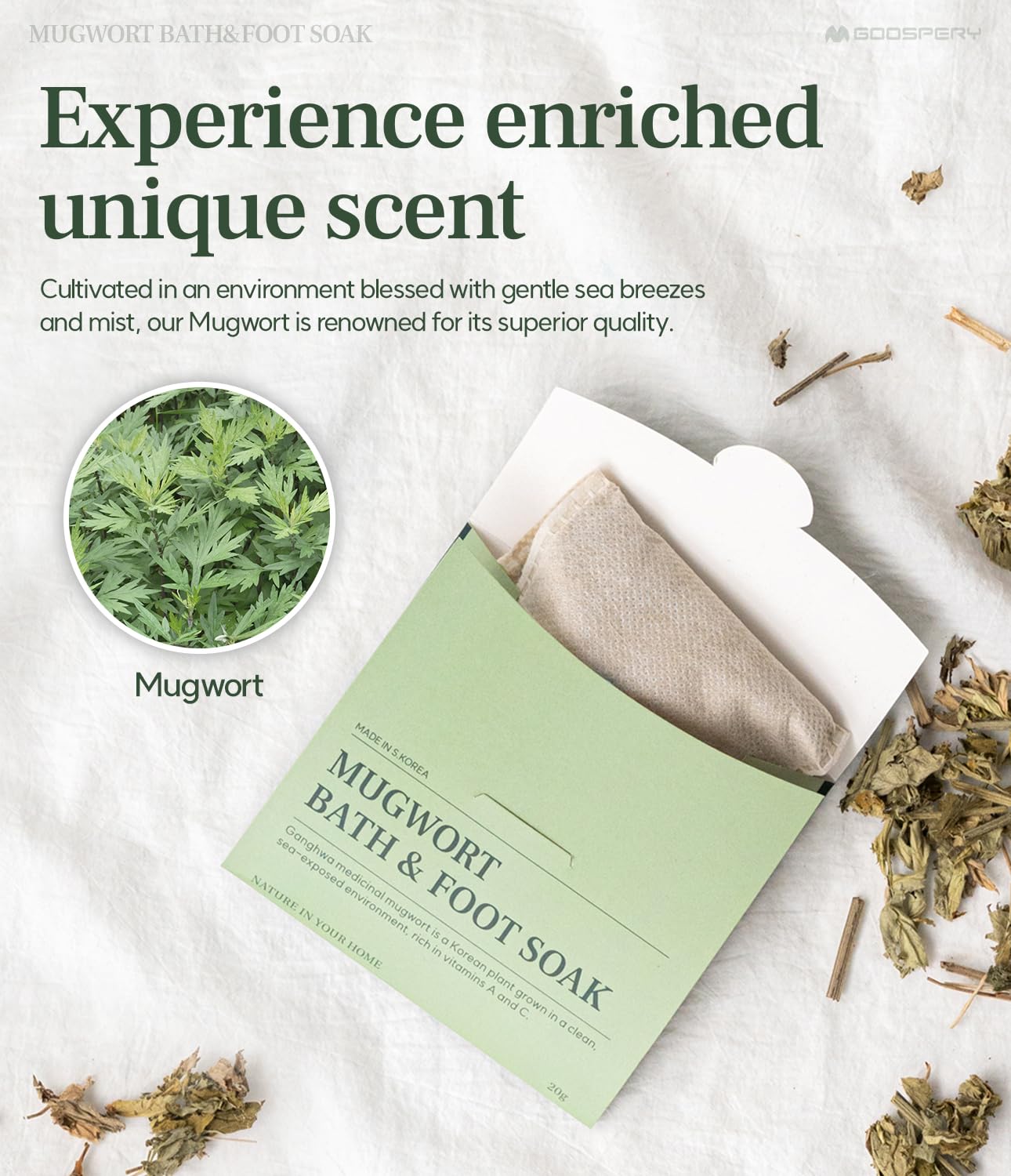 Korean Mugwort Bath & Foot Soak (10 Pack), Herbal Soaking Sachets for Relaxing Home Spa, Traditional Korean Mugwort, Gentle Aroma, Self-Care Bath Experience
