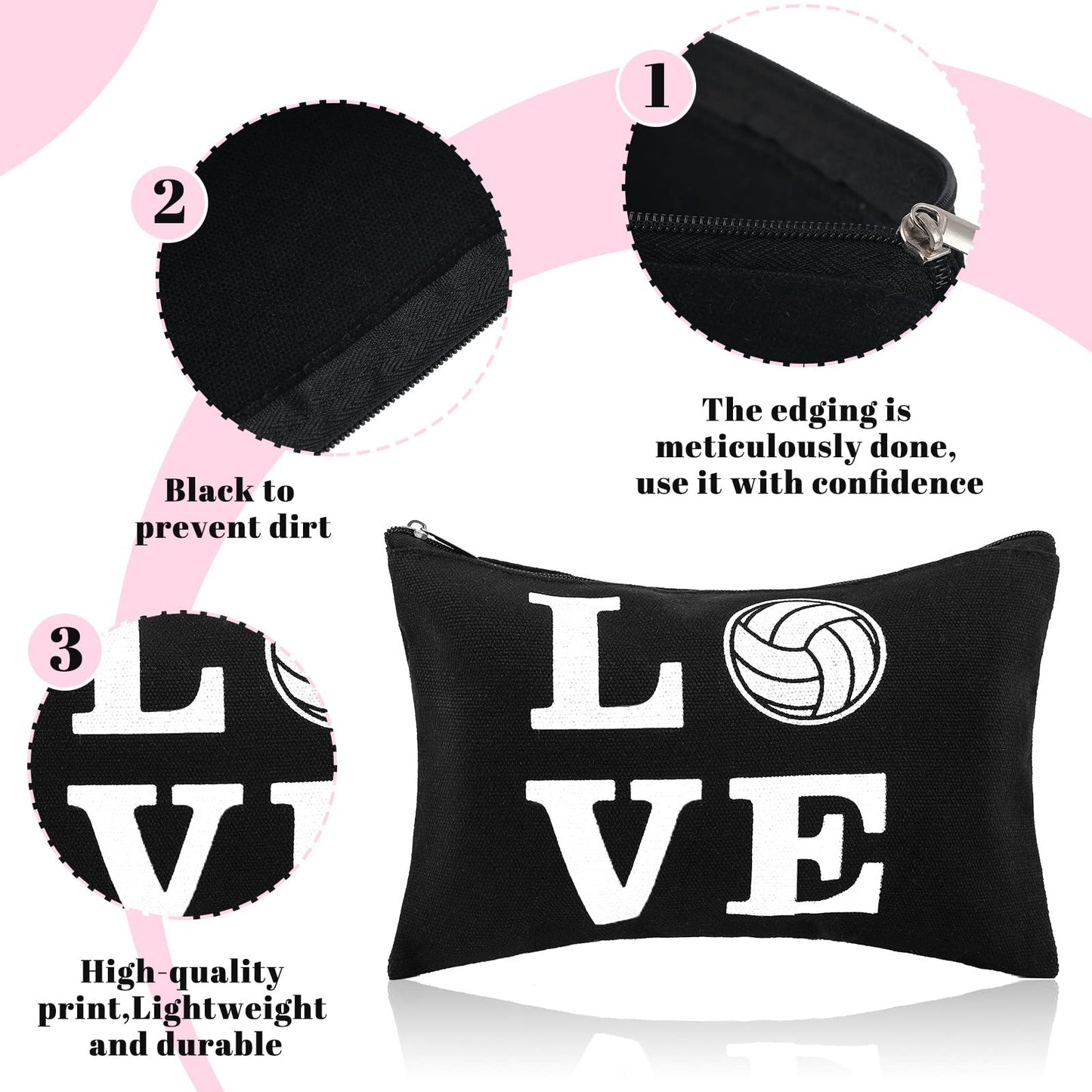 18 Pieces Volleyball Pouch Love Makeup Bag Organizer Travel Women Volleyball Gifts Small Zipper Volleyball Bags Canvas Toiletry Volleyball Team Bag Cute Storage Cosmetic Pencil Case for Players