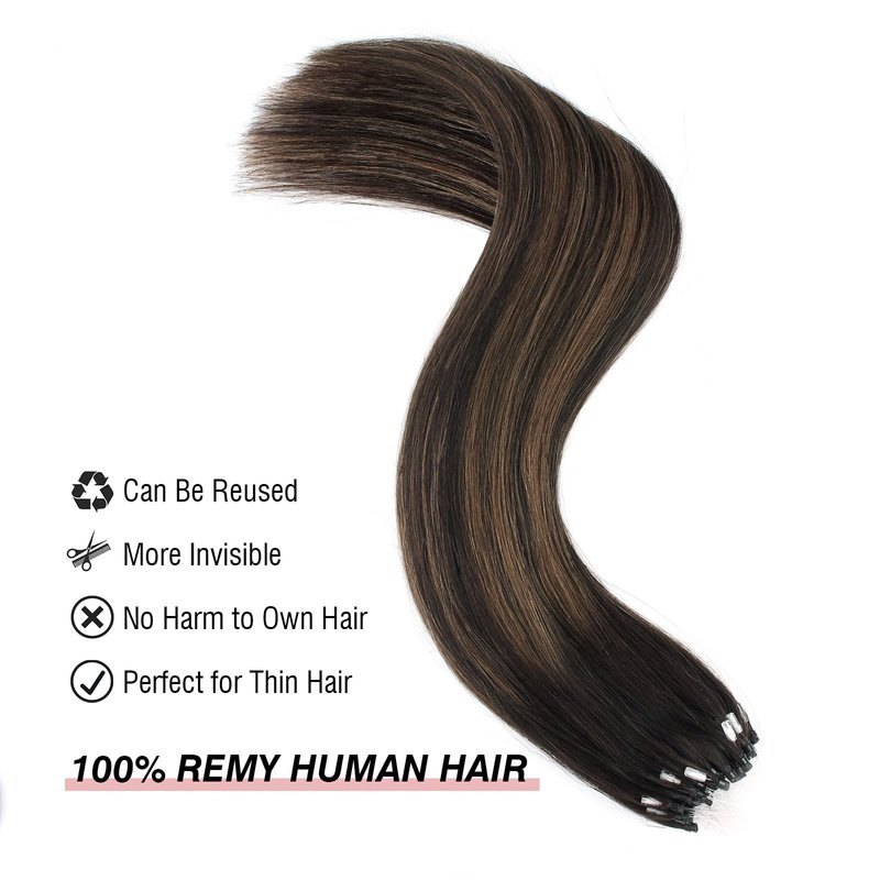 ABH AMAZINGBEAUTY HAIR Micro Loop Ring Hair Extensions Human Hair Balayage Darkest Brown to Chestnut Brown Microlink Hair Extensions #2/6/2 Seamless Blend 50G 50S 14 Inch